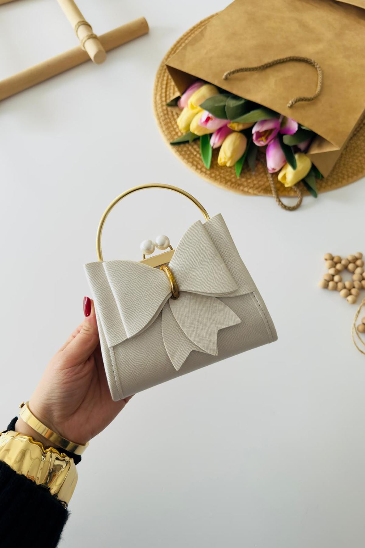 Miniğimin Cicileri Fiyonk Detaylı Çıtçıtlı Kız Çocuk Çanta - Krem