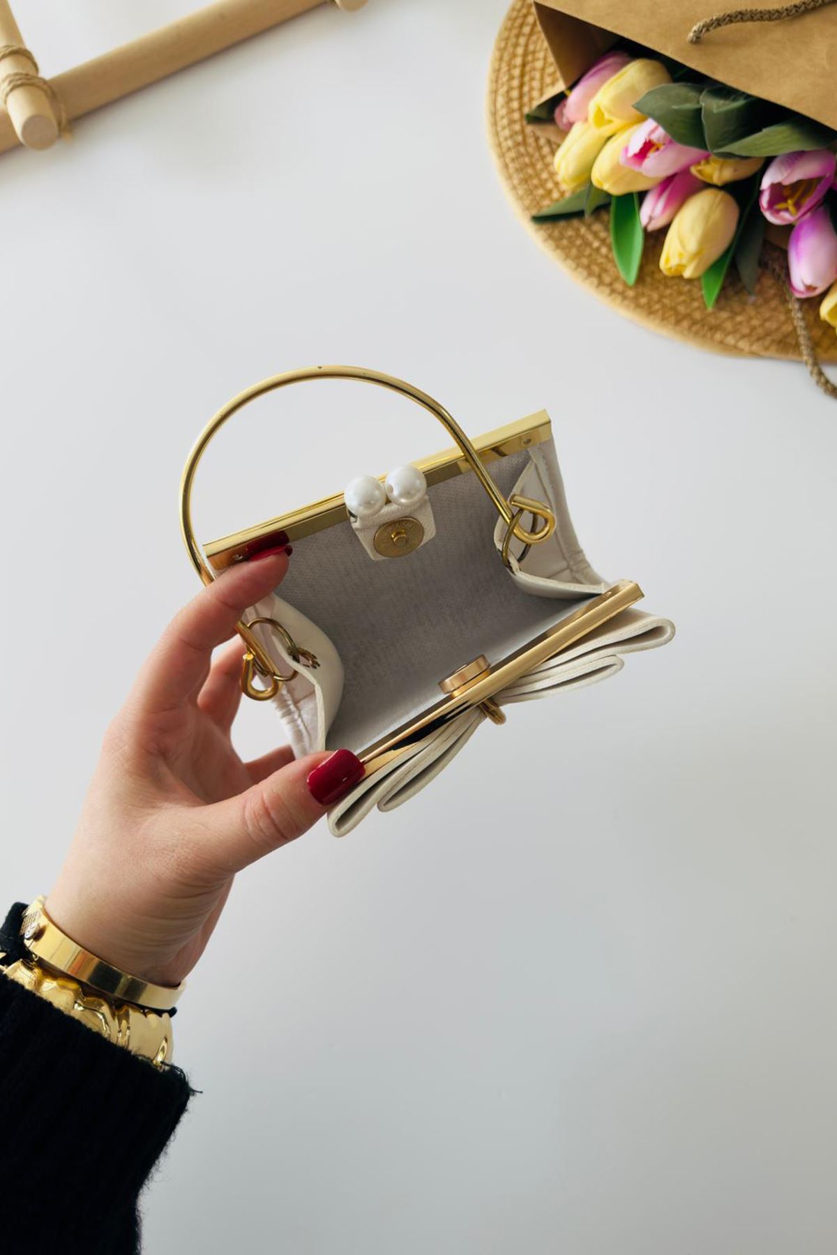 Miniğimin Cicileri Fiyonk Detaylı Çıtçıtlı Kız Çocuk Çanta - Krem