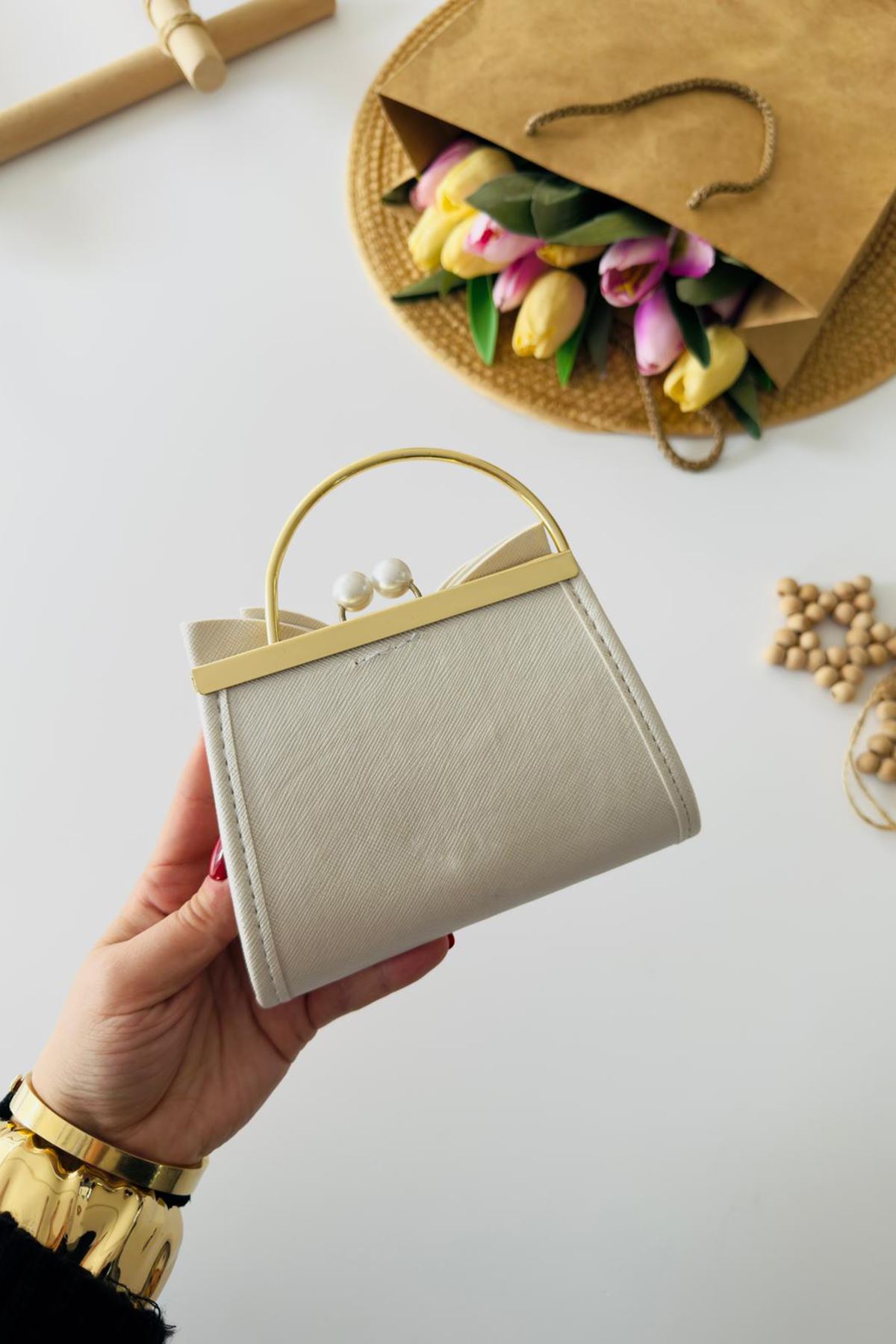 Miniğimin Cicileri Fiyonk Detaylı Çıtçıtlı Kız Çocuk Çanta - Krem