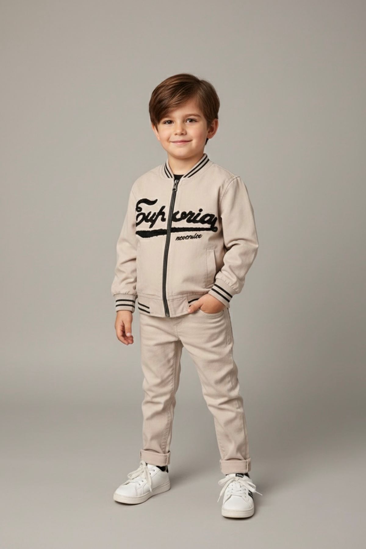 Miniğimin Cicileri (1-4 Yaş) Kolej Yaka Ceketli  Erkek Çocuk 3 Lü Takım - Vizon