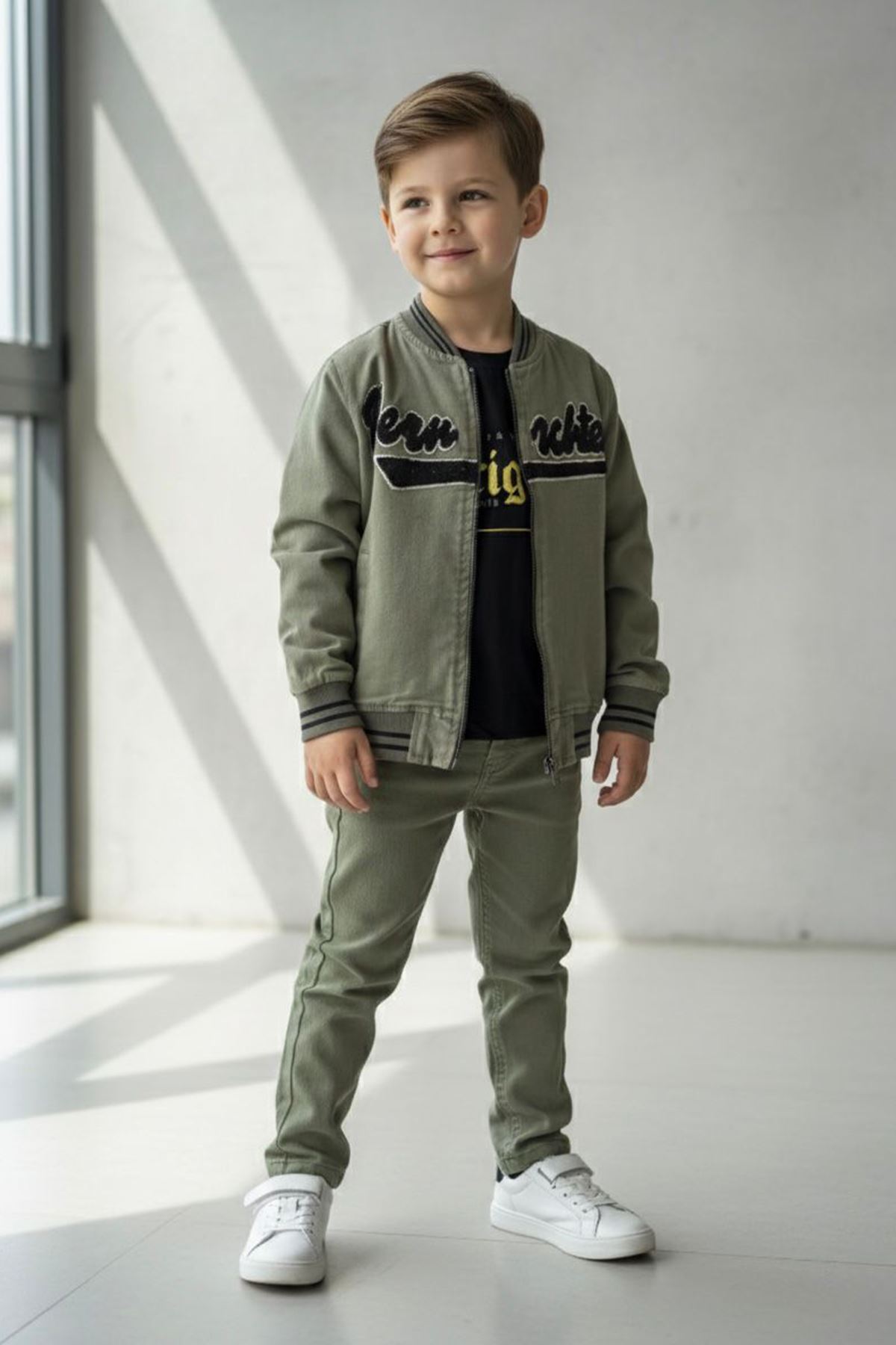 Miniğimin Cicileri (1-4 Yaş) Kolej Yaka Ceketli  Erkek Çocuk 3 Lü Takım - Yeşil