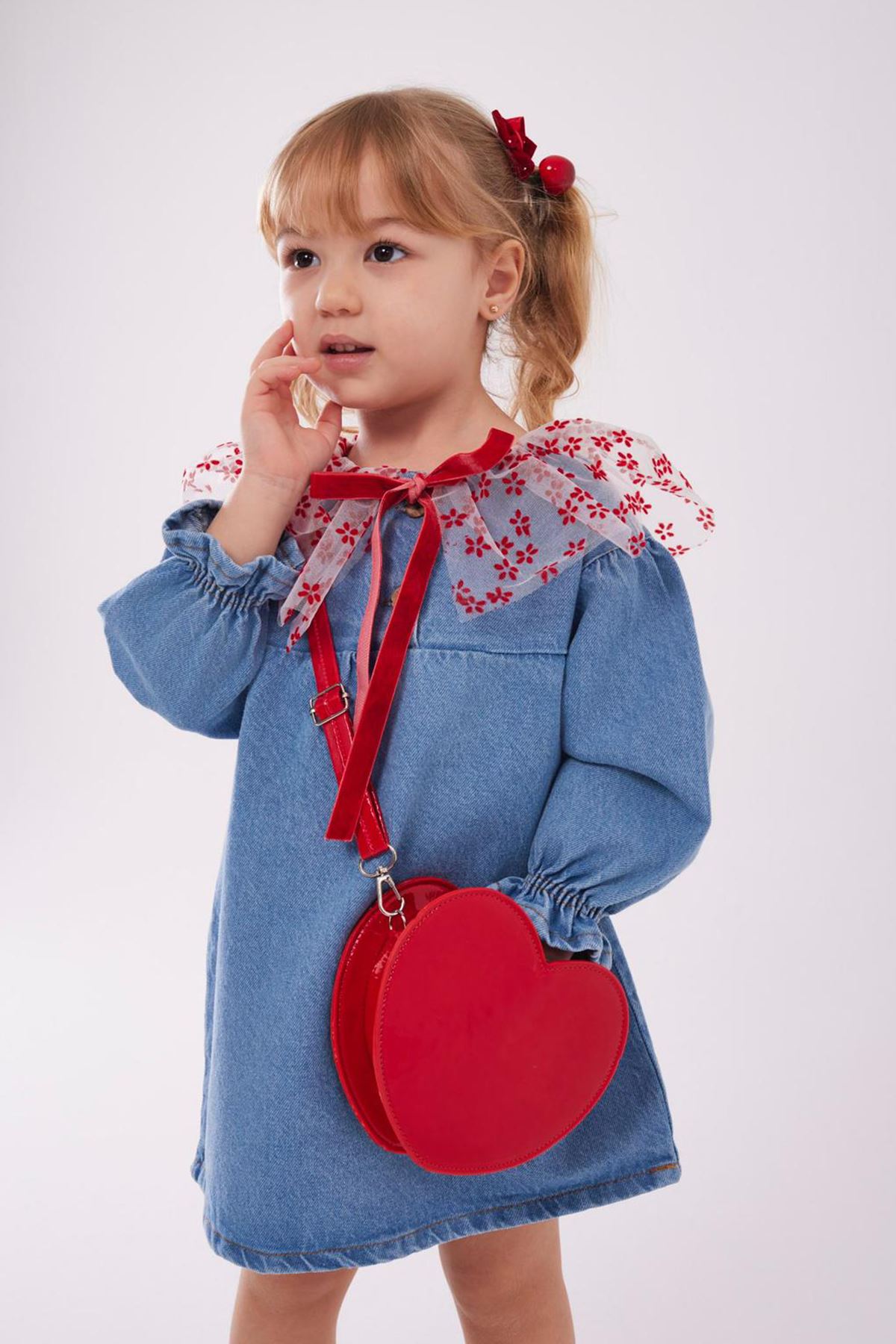 Miniğimin Cicileri Kalp Rugan Omuz Çantası - Kırmızı