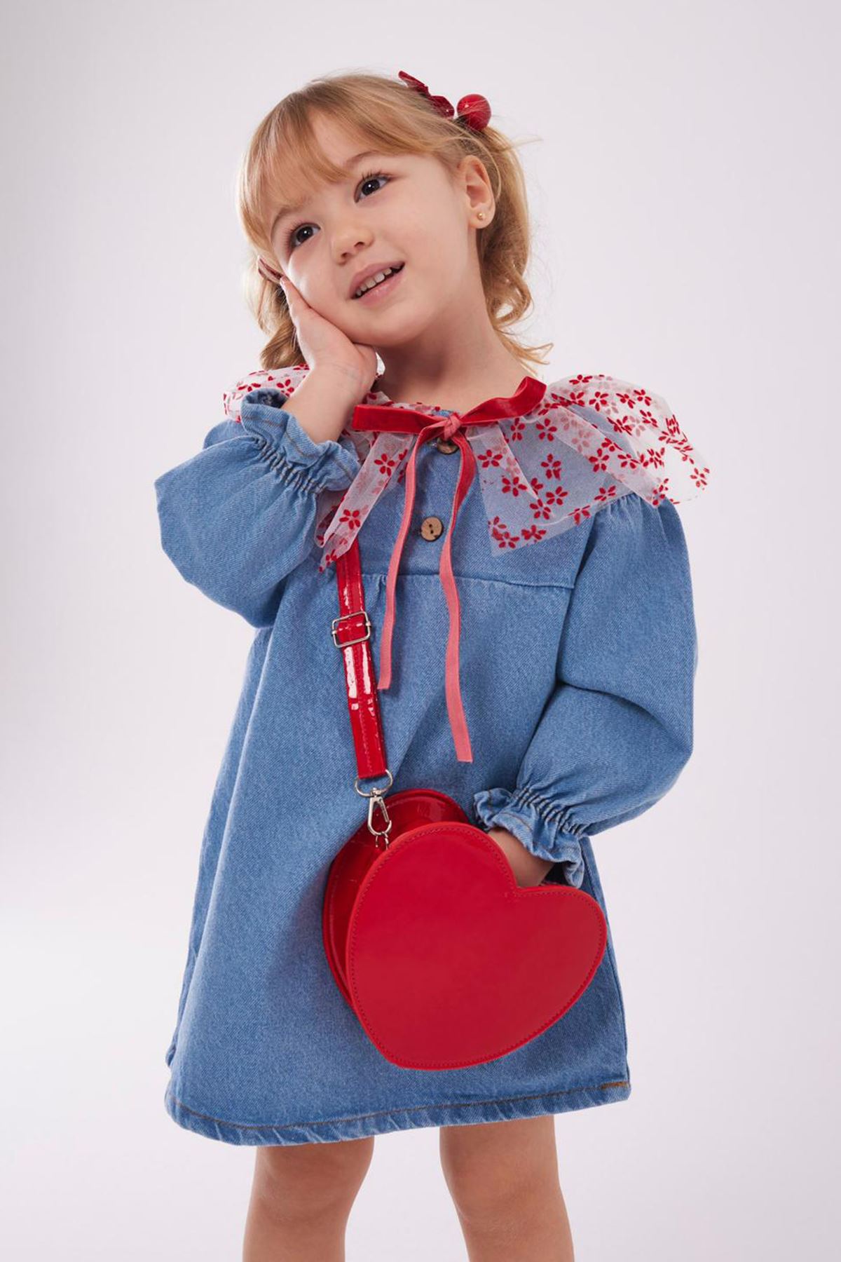 Miniğimin Cicileri Kalp Rugan Omuz Çantası - Kırmızı