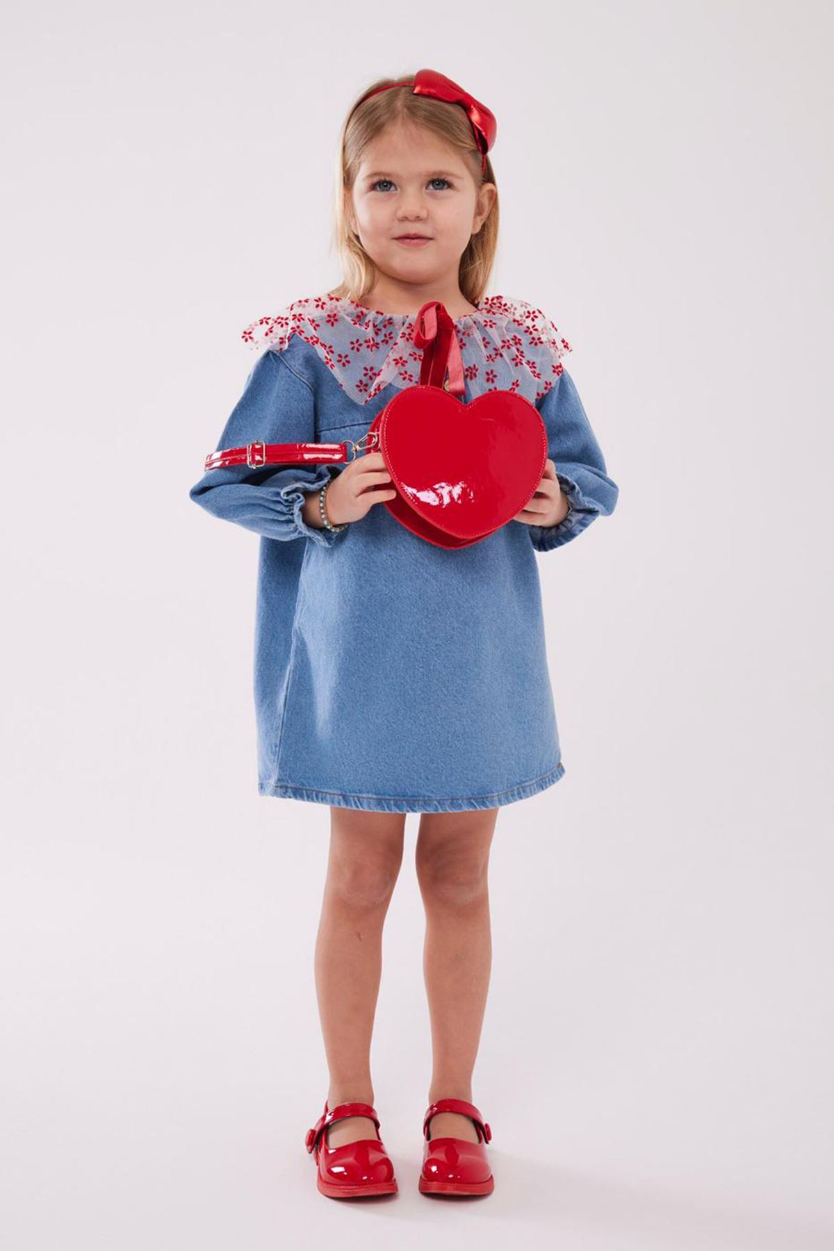 Miniğimin Cicileri Kalp Rugan Omuz Çantası - Kırmızı