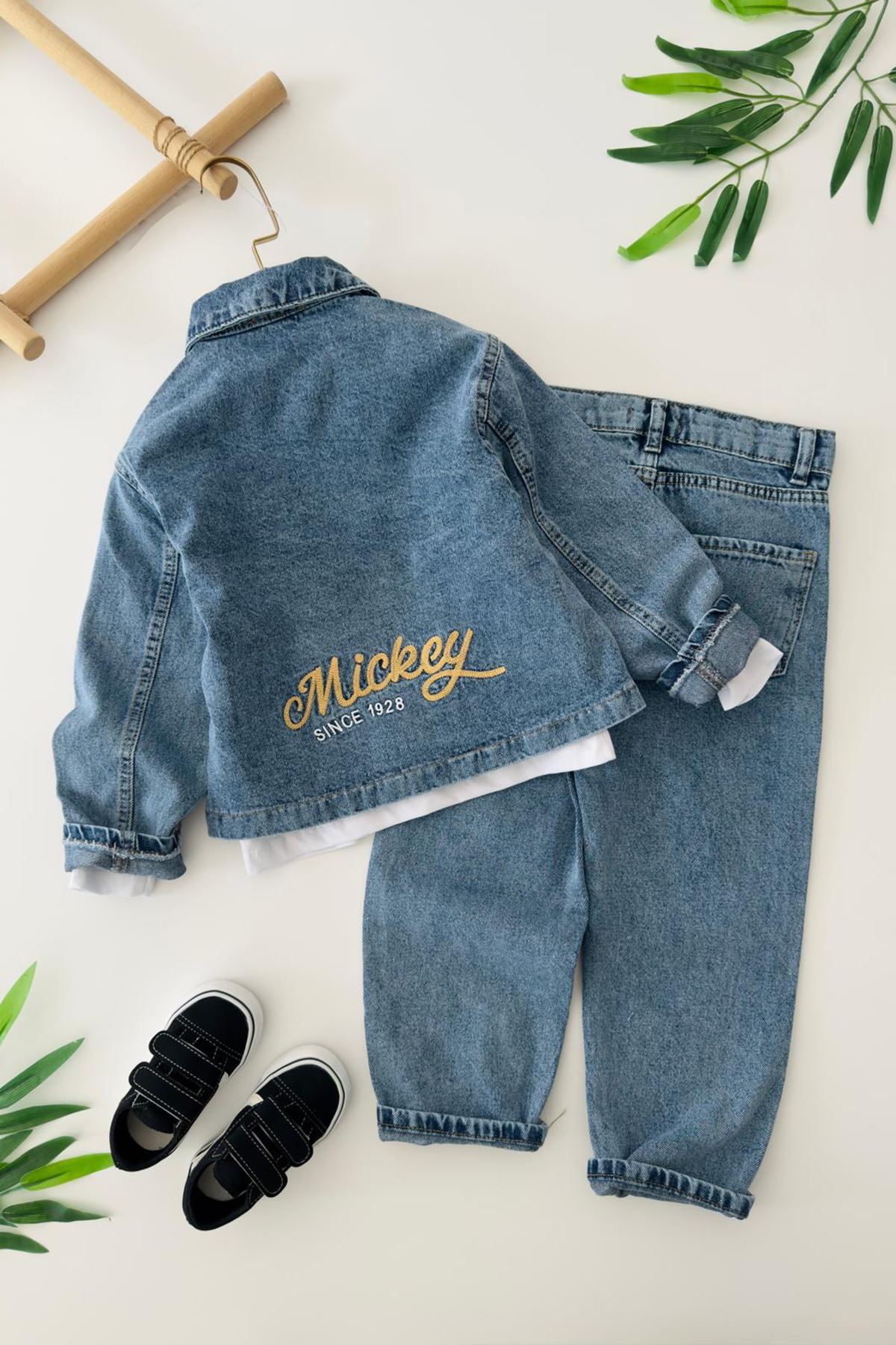 Miniğimin Cicileri Mcky İşlemeli Erkek Çocuk 3 lü Kot Spor Takım - Mavi