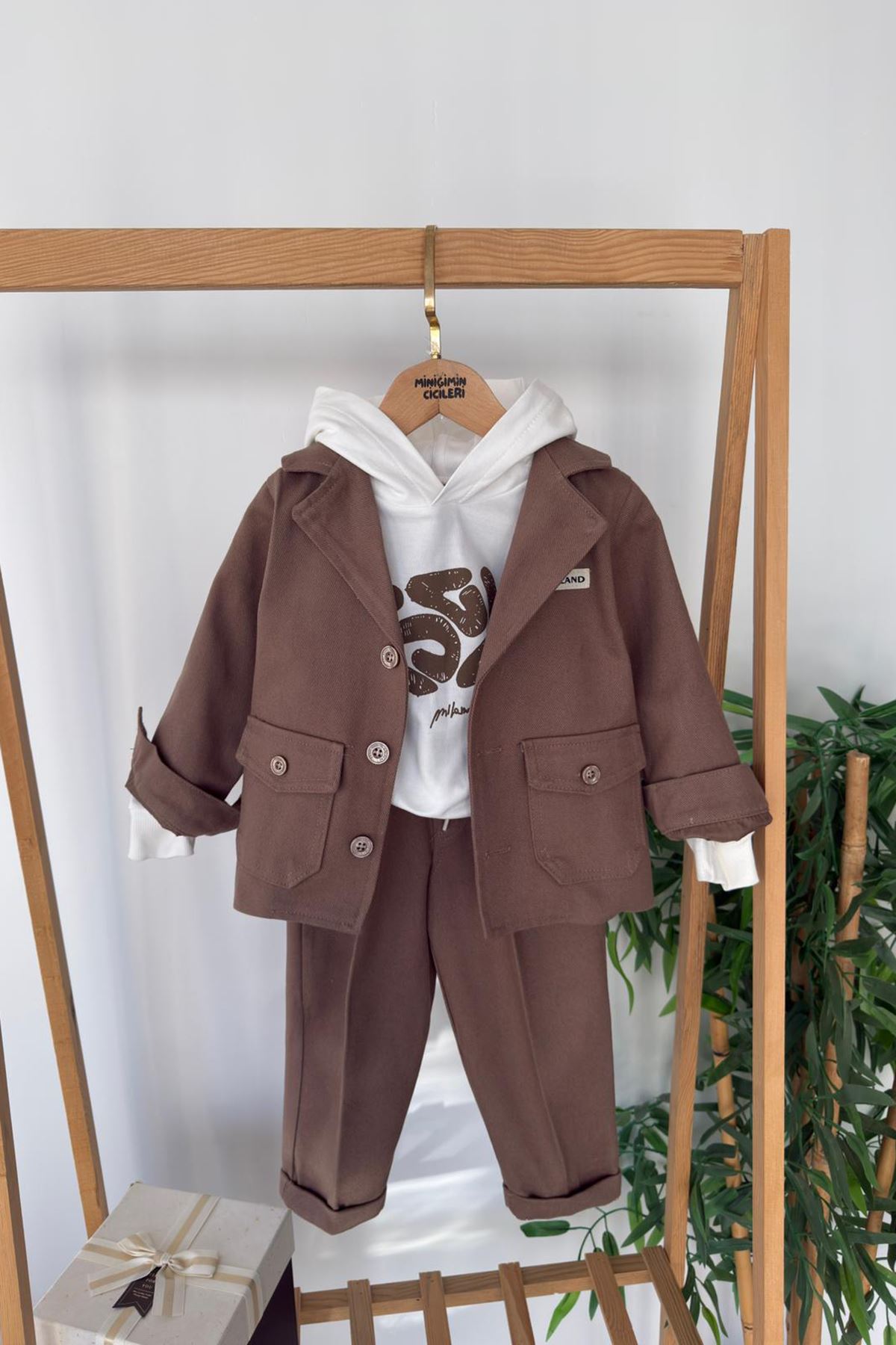 Miniğimin Cicileri Babyland Ceketli Erkek Çocuk 3’lü Kombin Takım - Kahverengi