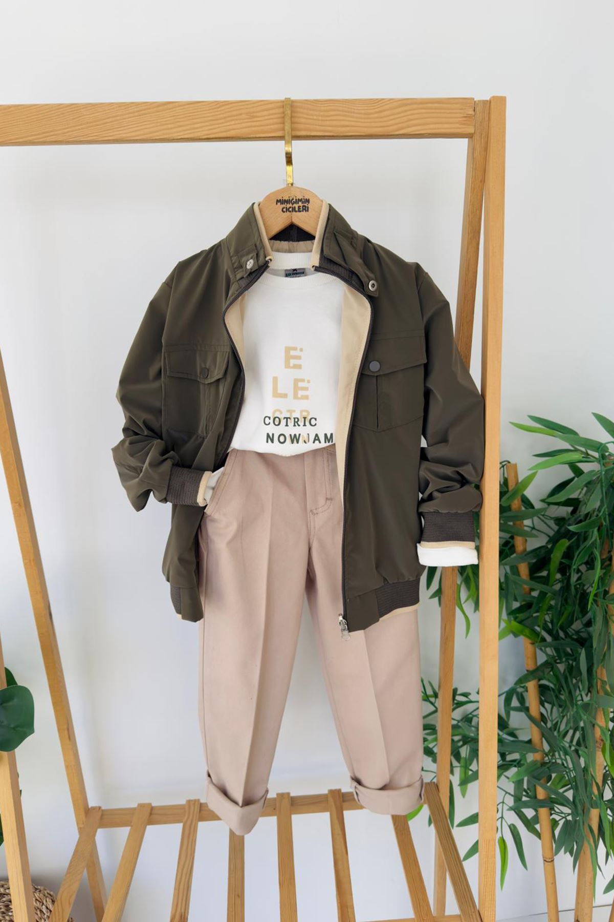 Miniğimin Cicileri Çift Taraflı Nova Kumaş Armalı Ceketli Erkek Çocuk 3’lü Kombin Takım - Yeşil