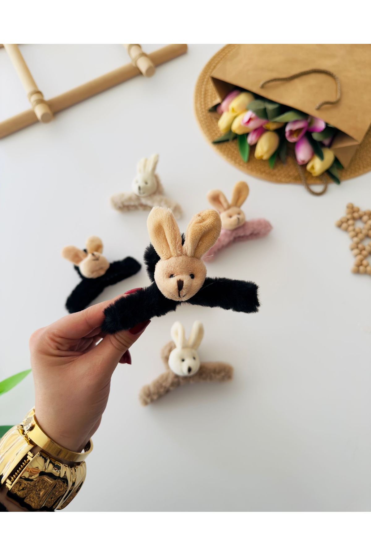 Miniğimin Cicileri Tavşan Figürlü Kız Çocuk Peluş Mandal Toka - Siyah