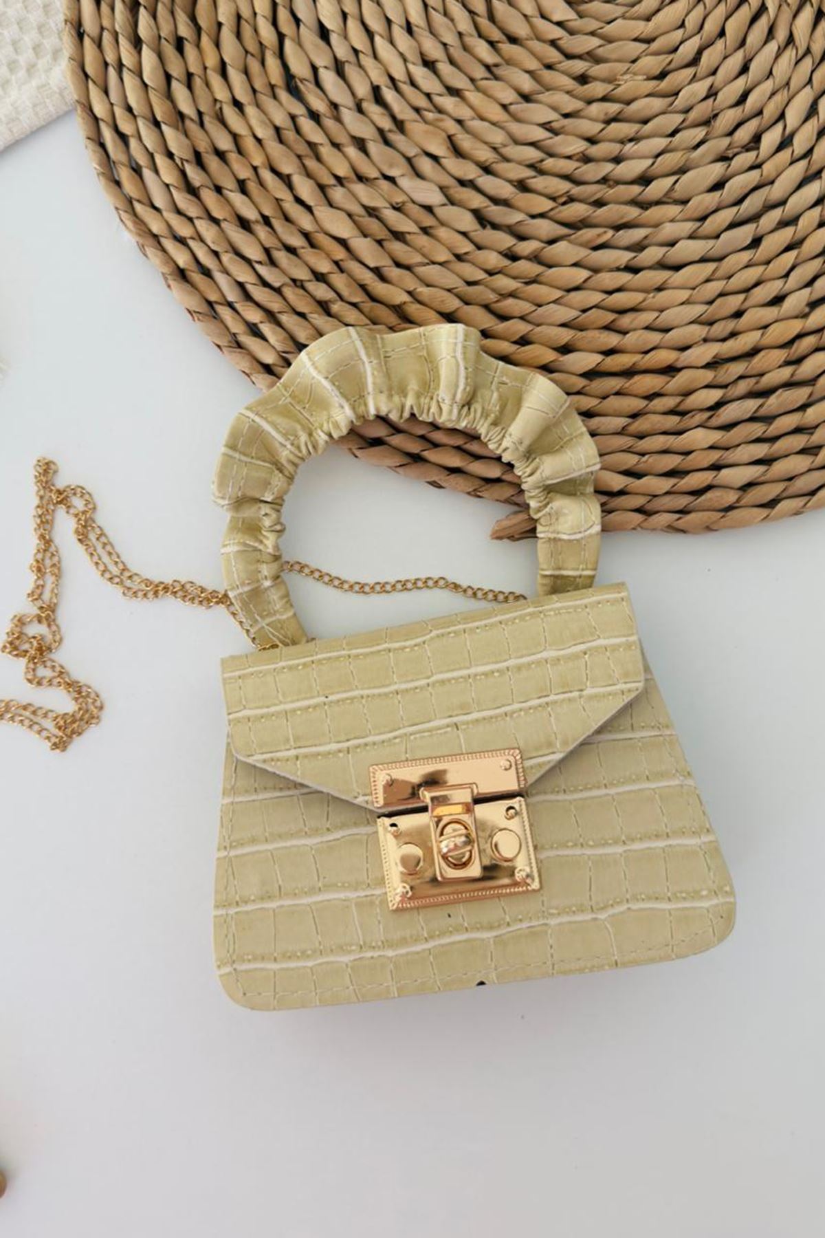 Miniğimin Cicileri Deri Görünümlü Kroko Desenli Çocuk Çapraz Çanta - Krem