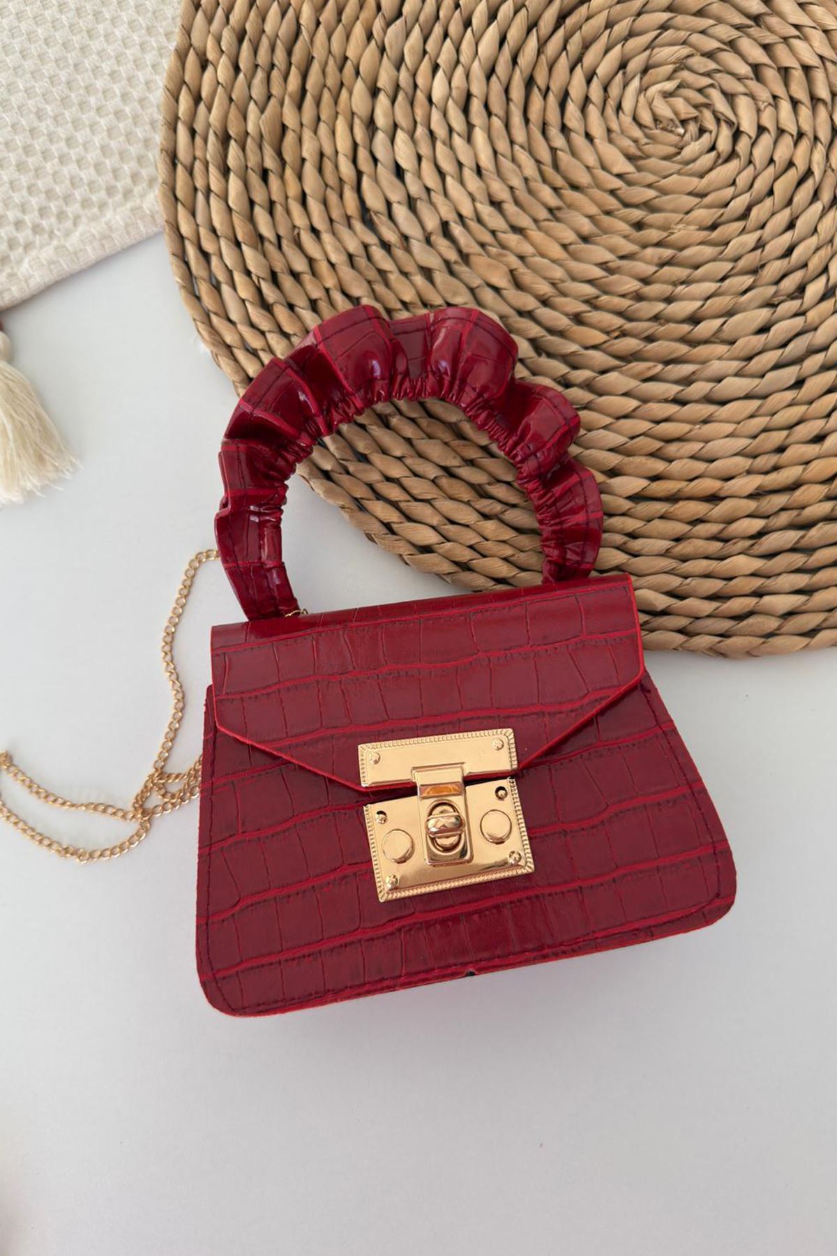 Miniğimin Cicileri Deri Görünümlü Kroko Desenli Çocuk Çapraz Çanta - Kırmızı