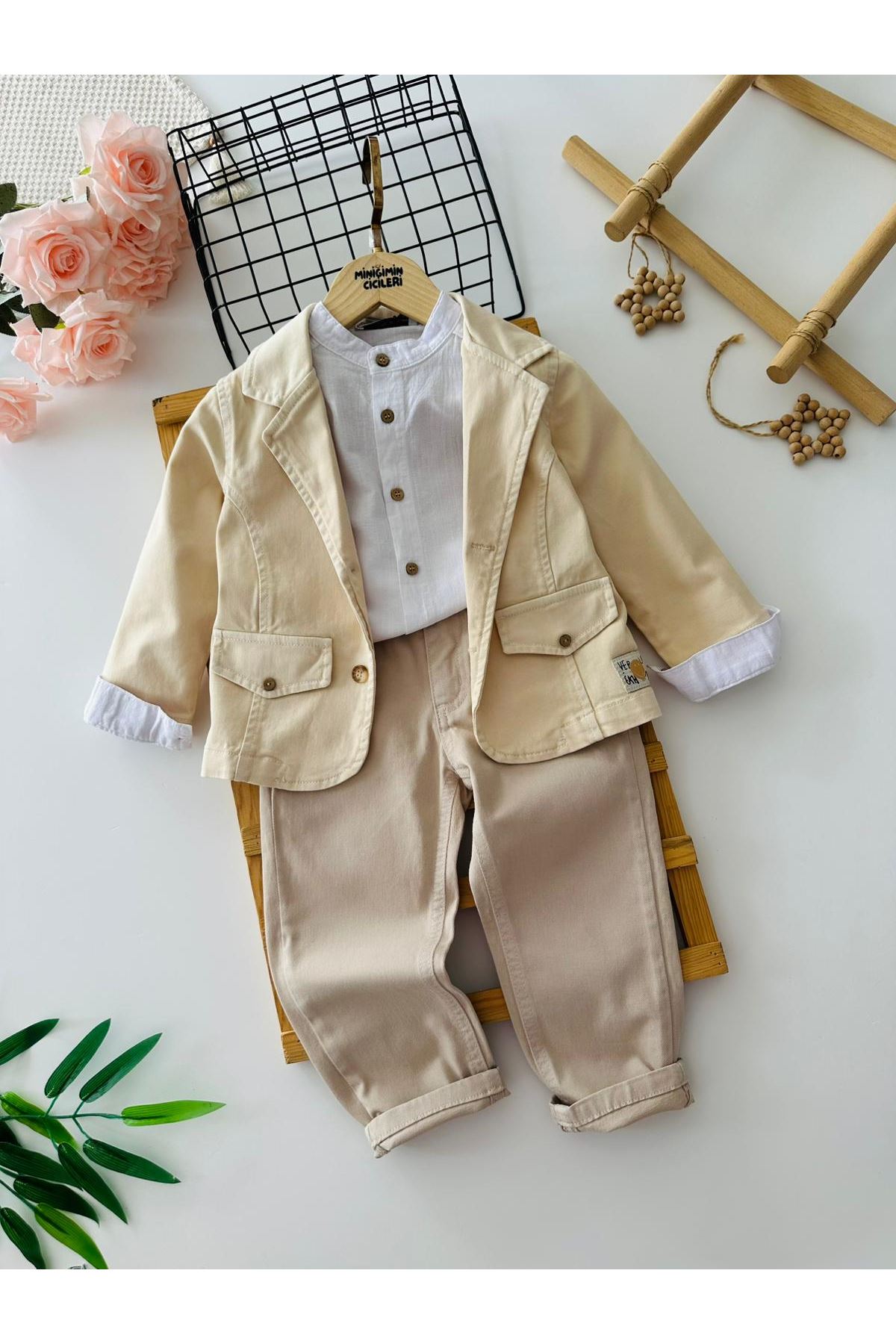 Miniğimin Cicileri Gentlemen Ceketli Erkek Çocuk 3 lü Kombin Takım - Krem