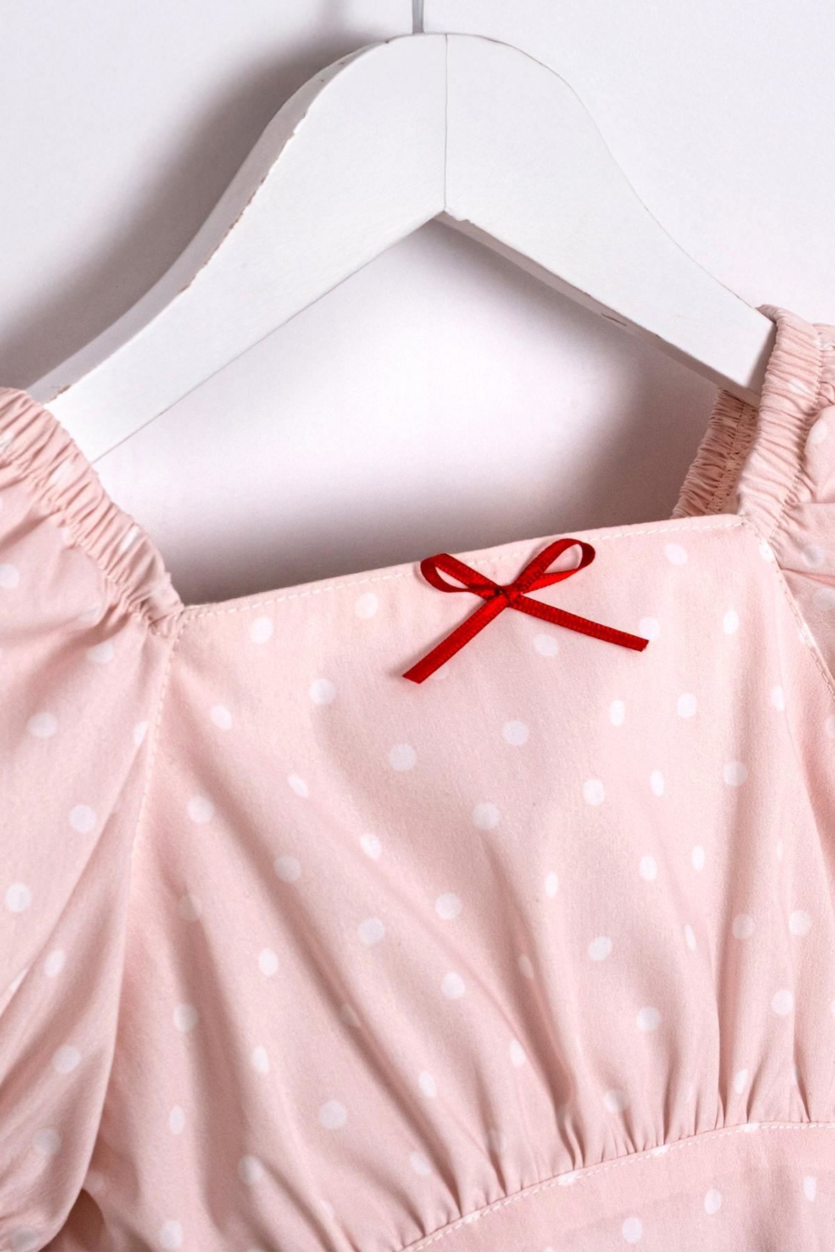 Miniğimin Cicileri Çilek Desenli Sırt Askı Detaylı Tül Etekli Kız Çocuk 2 li Takım - Pudra