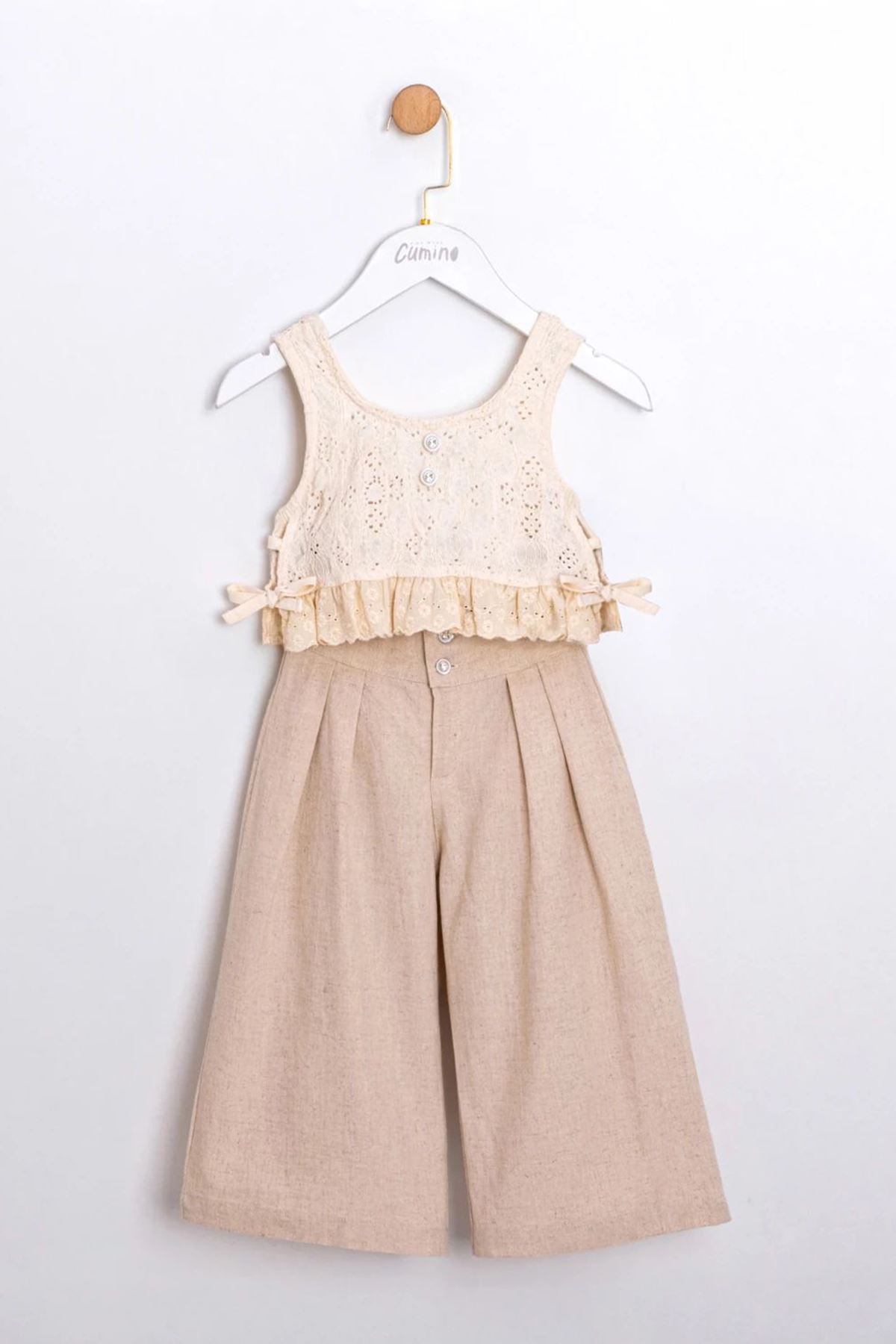 Miniğimin Cicileri Doğal Doku Kız Çocuk Bluz Pantolon Takımı - Bej