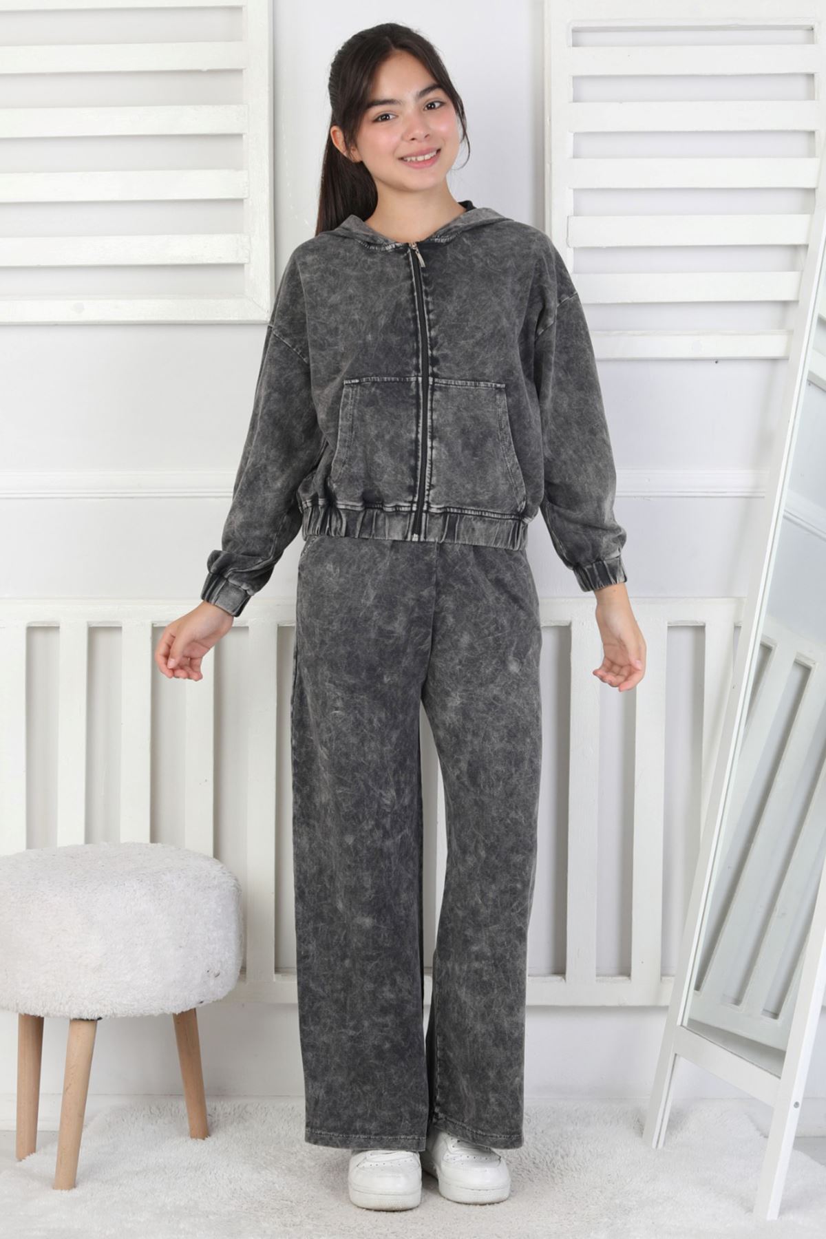 Miniğimin Cicileri 6-9 Yaş Fermuarlı Yıkamalı Kız Çocuk 2li Takım - Siyah