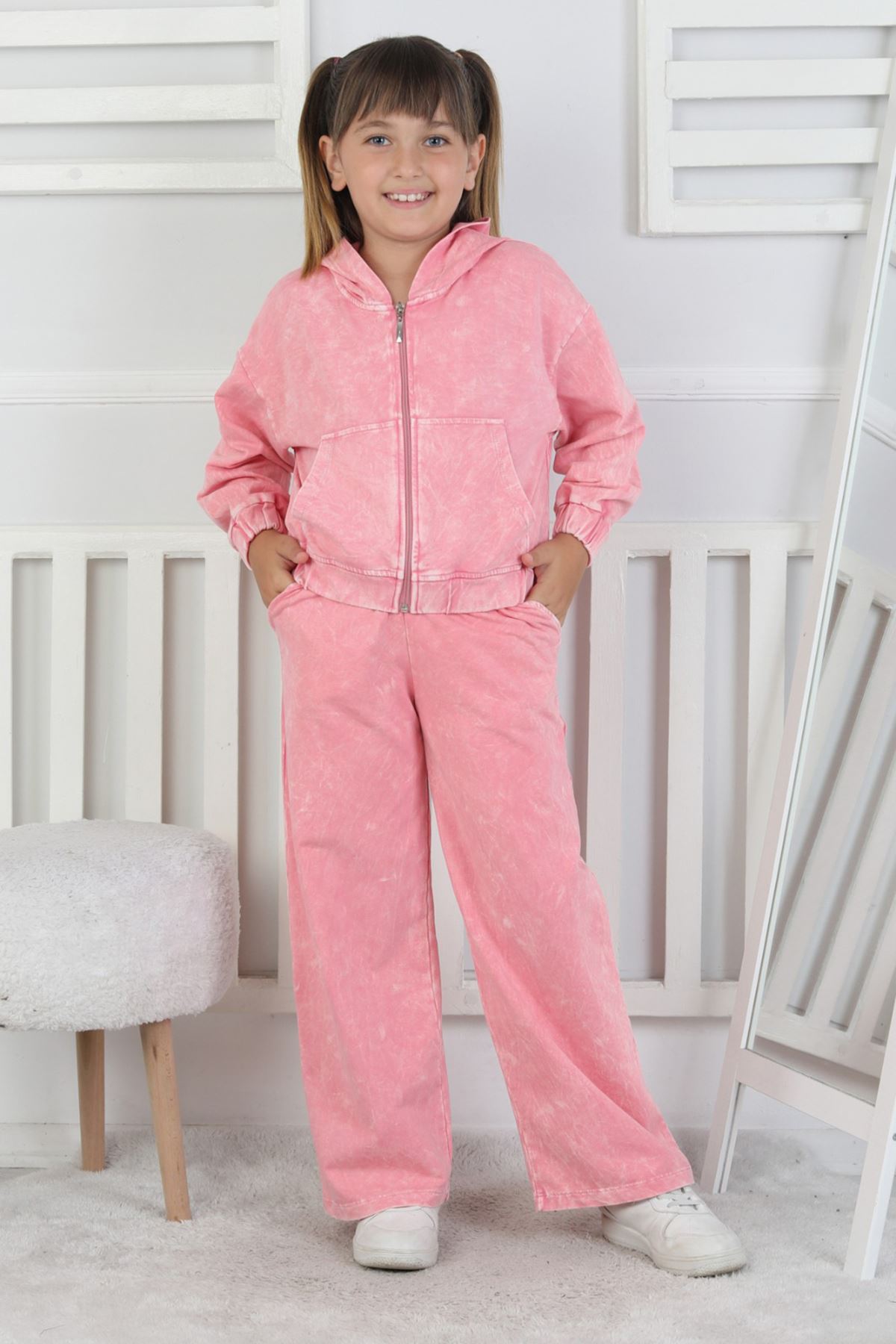 Miniğimin Cicileri 6-9 Yaş Fermuarlı Yıkamalı Kız Çocuk 2li Takım - Pembe