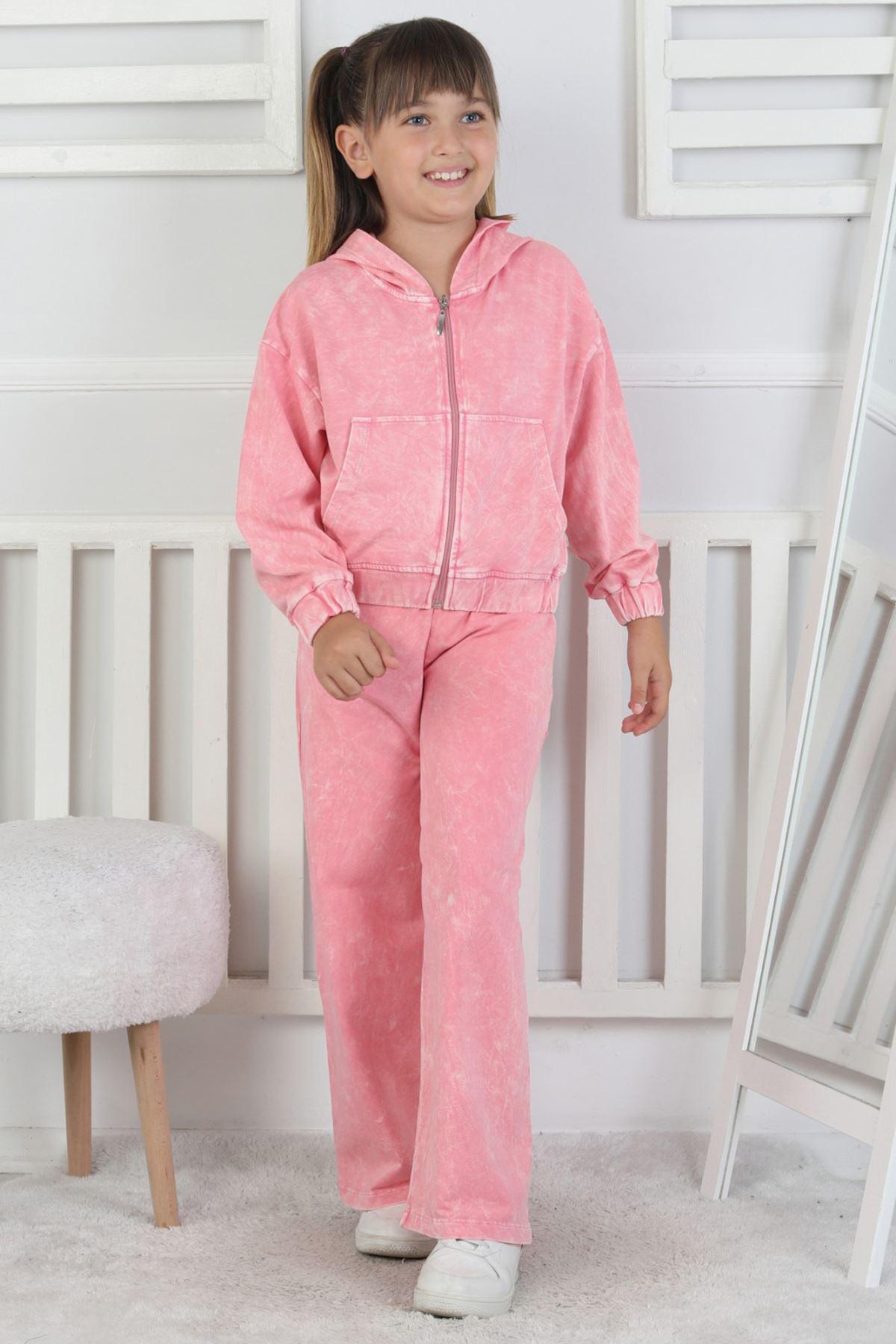 Miniğimin Cicileri 6-9 Yaş Fermuarlı Yıkamalı Kız Çocuk 2li Takım - Pembe