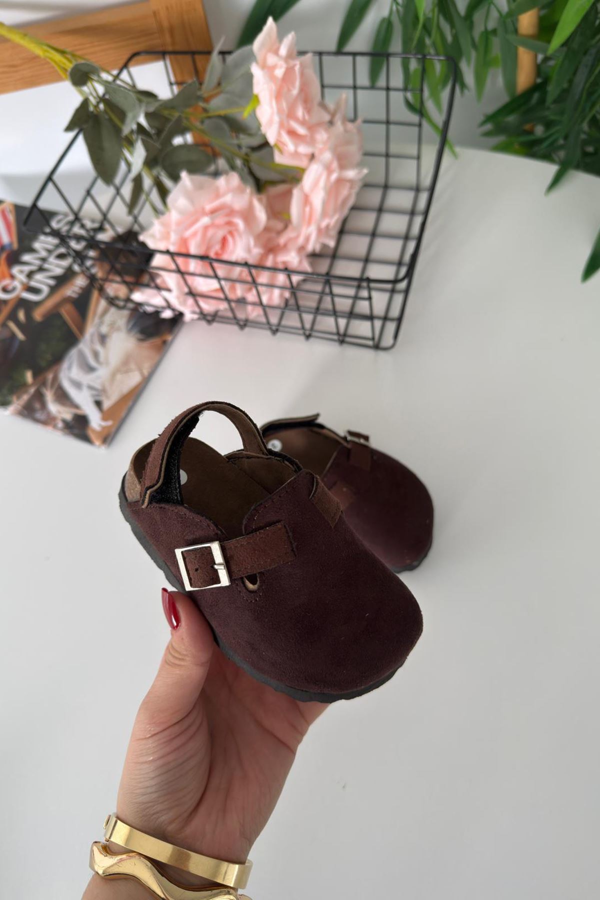 Miniğimin Cicileri Süet Unisex Çocuk Sabo Terlik - Acı Kahve
