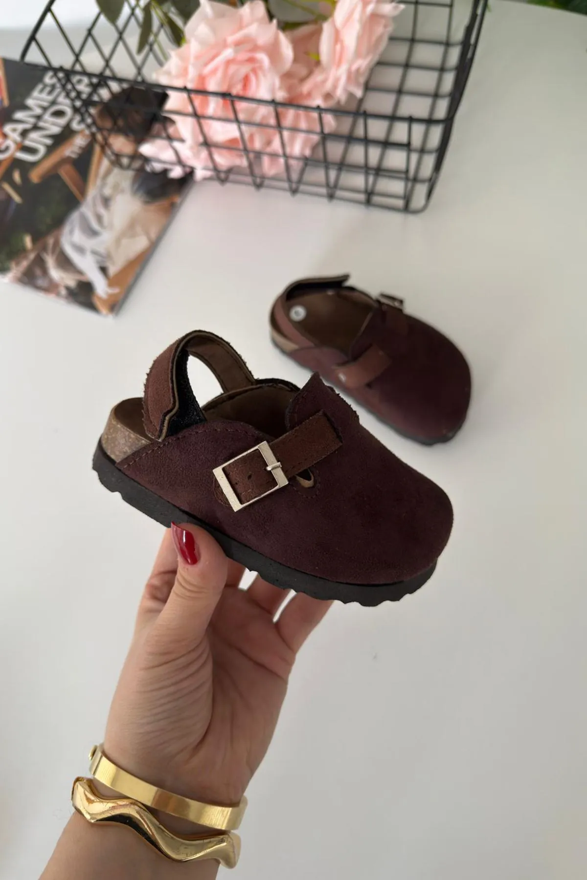 Miniğimin Cicileri Süet Unisex Çocuk Sabo Terlik - Acı Kahve
