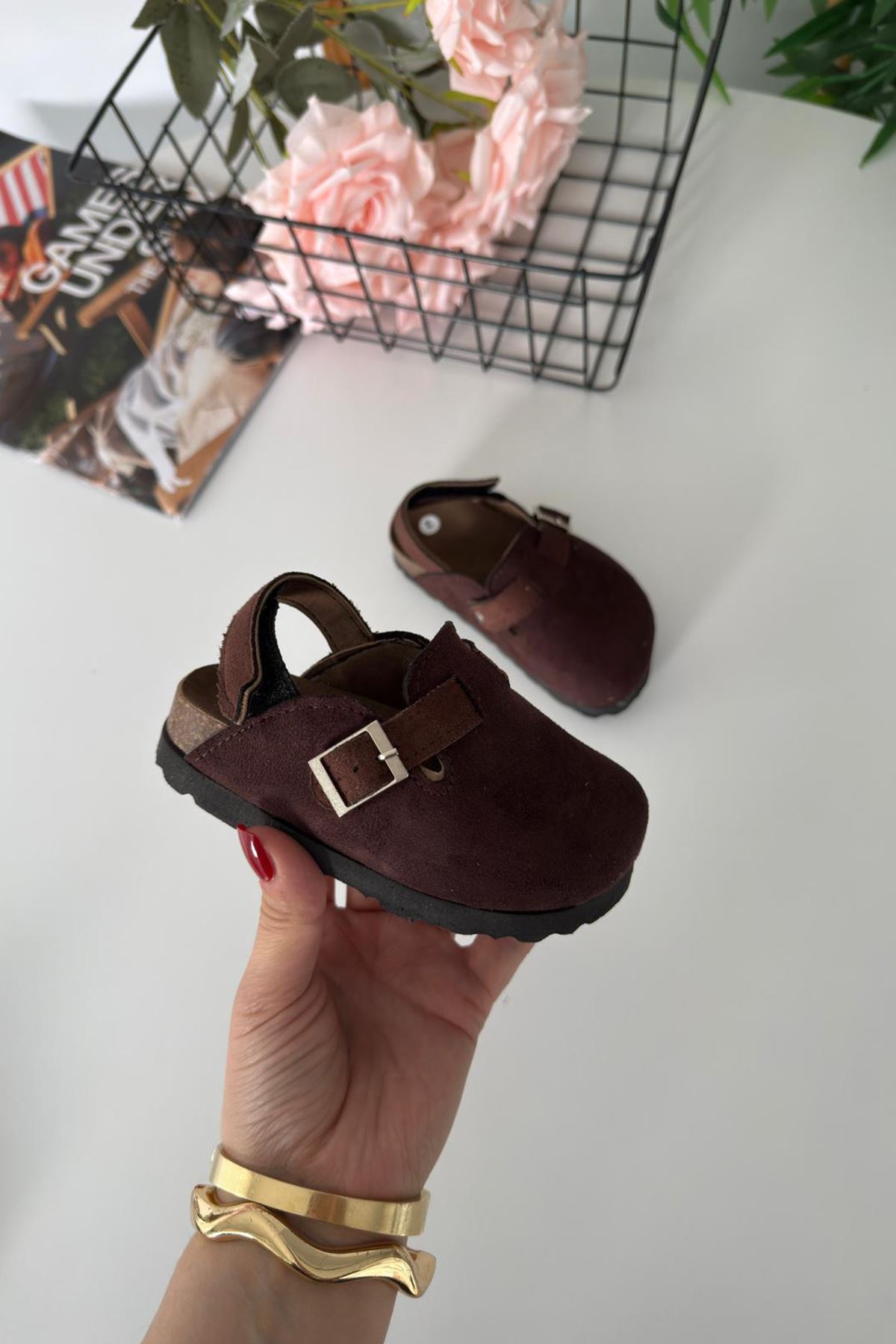 Miniğimin Cicileri Süet Unisex Çocuk Sabo Terlik - Acı Kahve