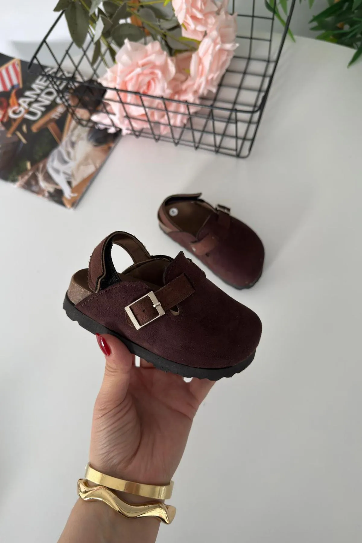 Miniğimin Cicileri Süet Unisex Çocuk Sabo Terlik - Acı Kahve
