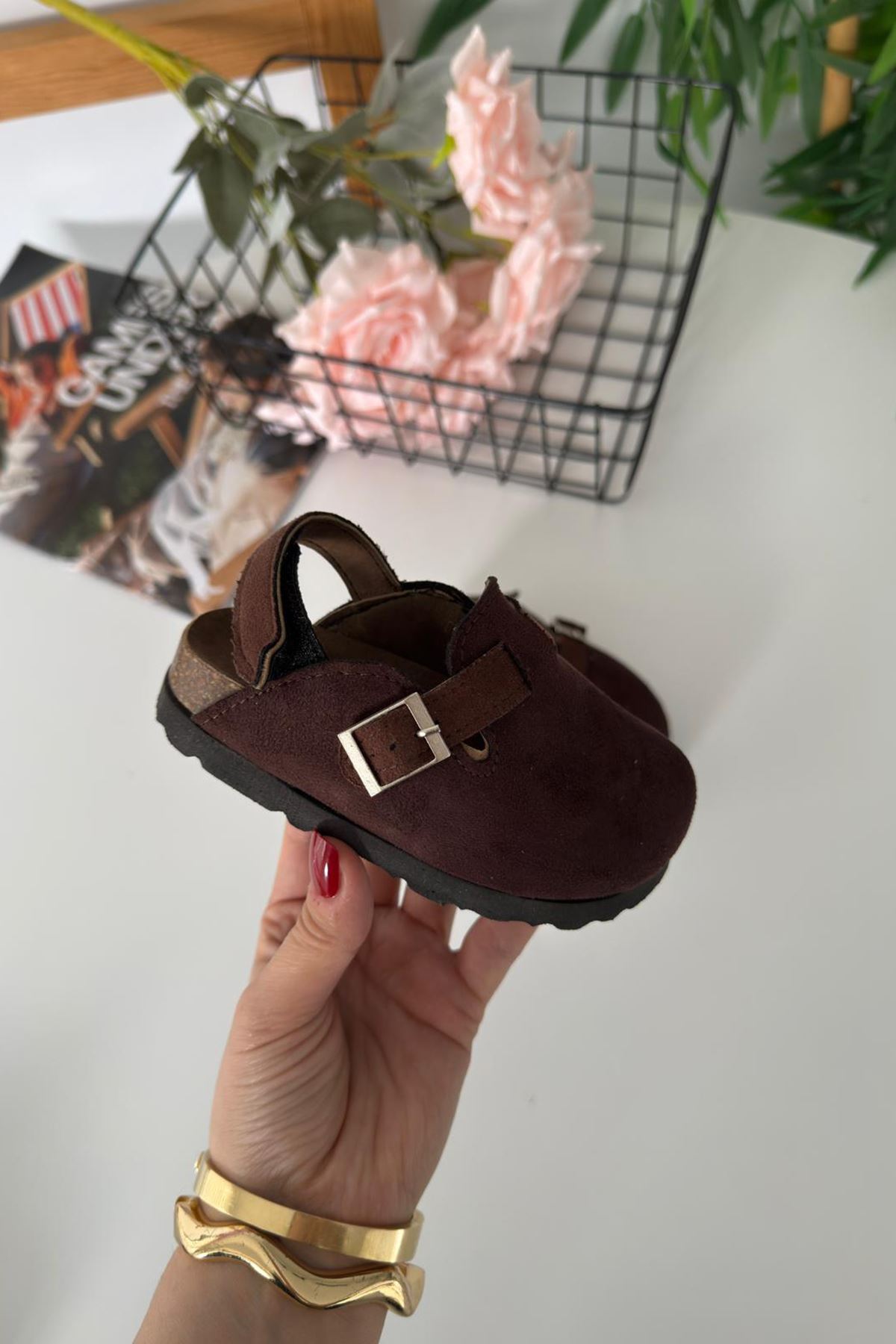 Miniğimin Cicileri Süet Unisex Çocuk Sabo Terlik - Acı Kahve