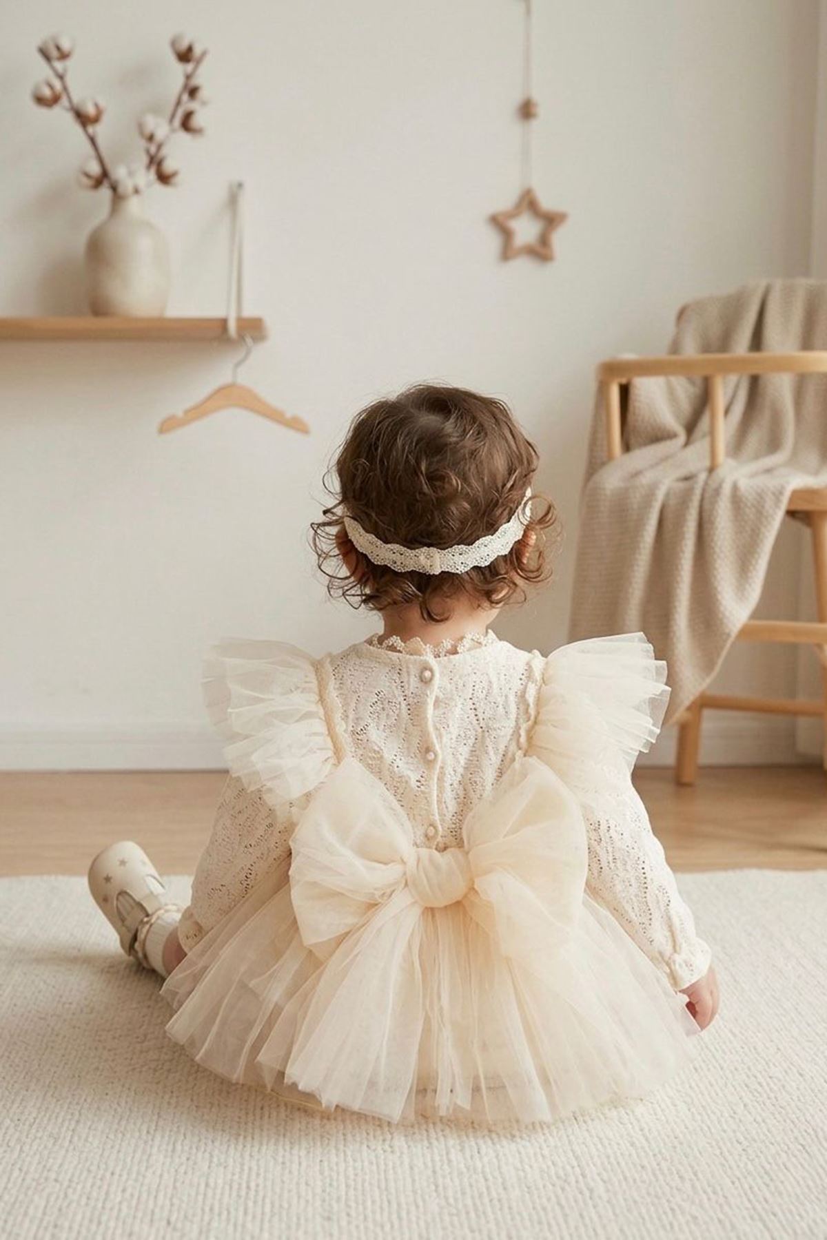 Miniğimin Cicileri Princess Tül Katmanlı Dantel Detaylı Kız Bebek Romper - Ekru