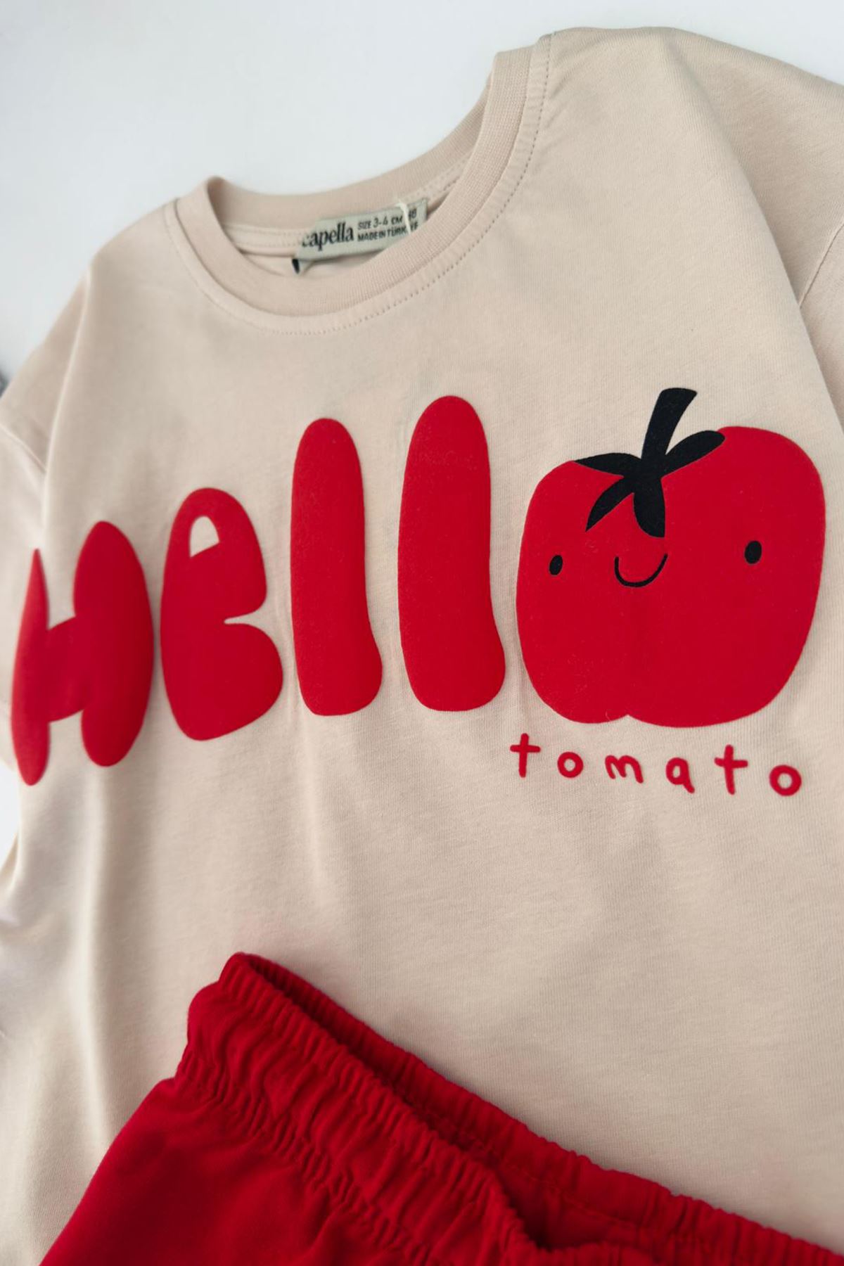 Miniğimin Cicileri Hello Tomato Baskılı Unisex Çocuk Takım - Krem