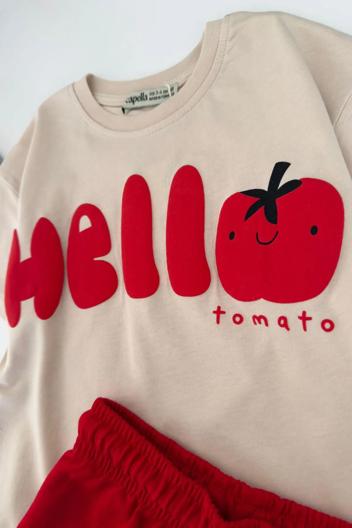 Miniğimin Cicileri Hello Tomato Baskılı Unisex Çocuk Takım - Krem