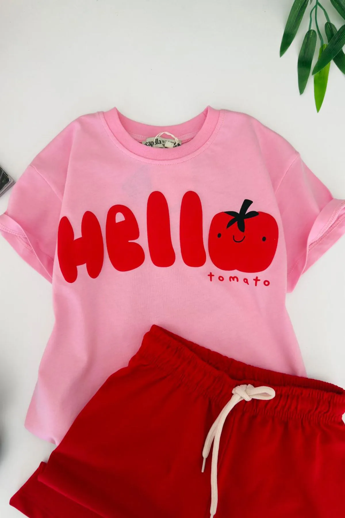 Miniğimin Cicileri Hello Tomato Baskılı Unisex Çocuk Takım - Pembe