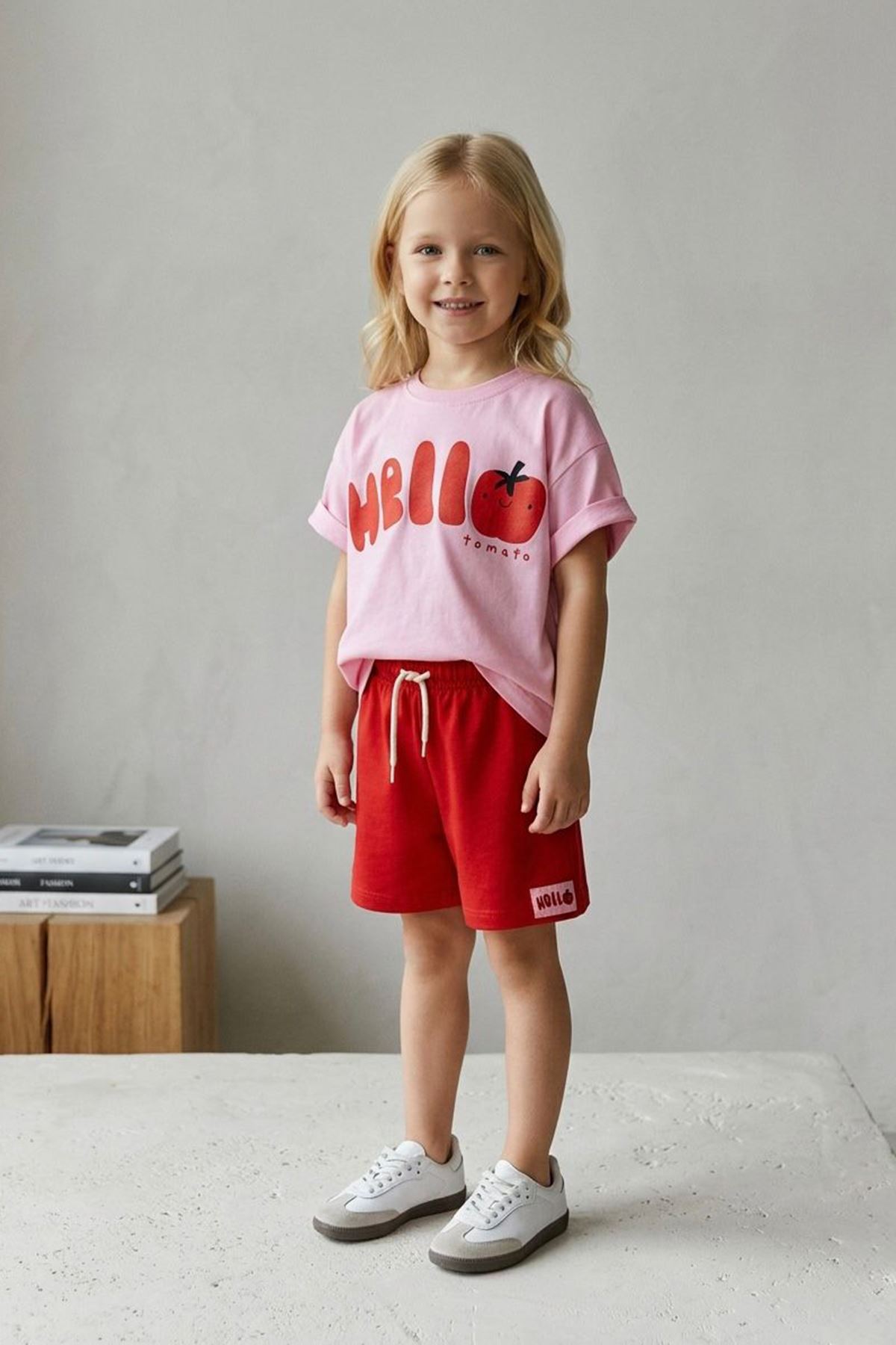 Miniğimin Cicileri Hello Tomato Baskılı Unisex Çocuk Takım - Pembe