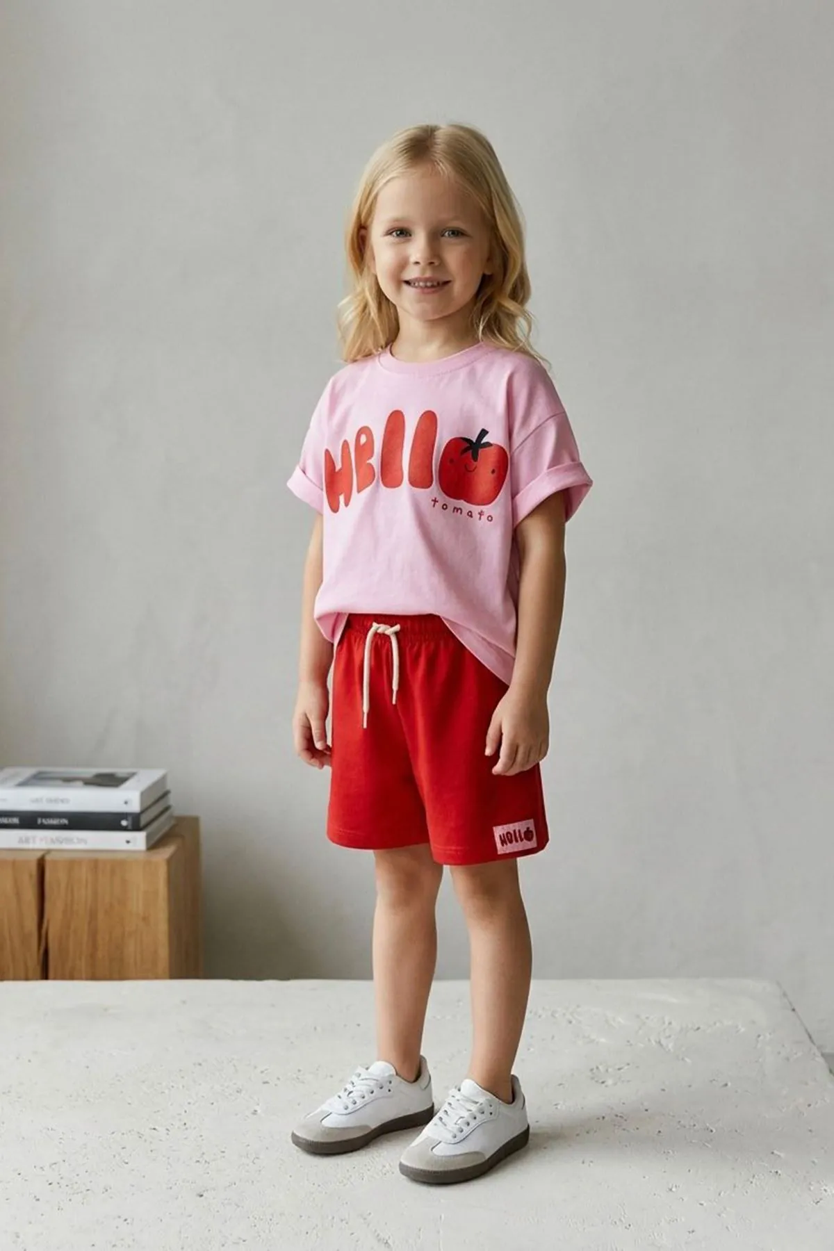 Miniğimin Cicileri Hello Tomato Baskılı Unisex Çocuk Takım - Pembe
