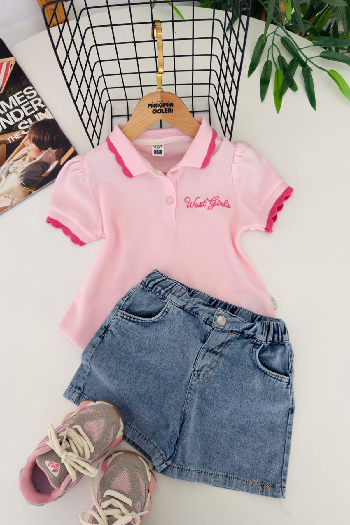 Miniğimin Cicileri West Girl İşleme Detaylı Spor Kız Çocuk 2 li Takım - Pembe