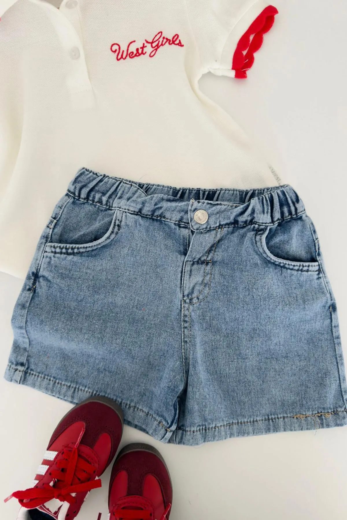 Miniğimin Cicileri West Girl İşleme Detaylı Spor Kız Çocuk 2 li Takım - Beyaz