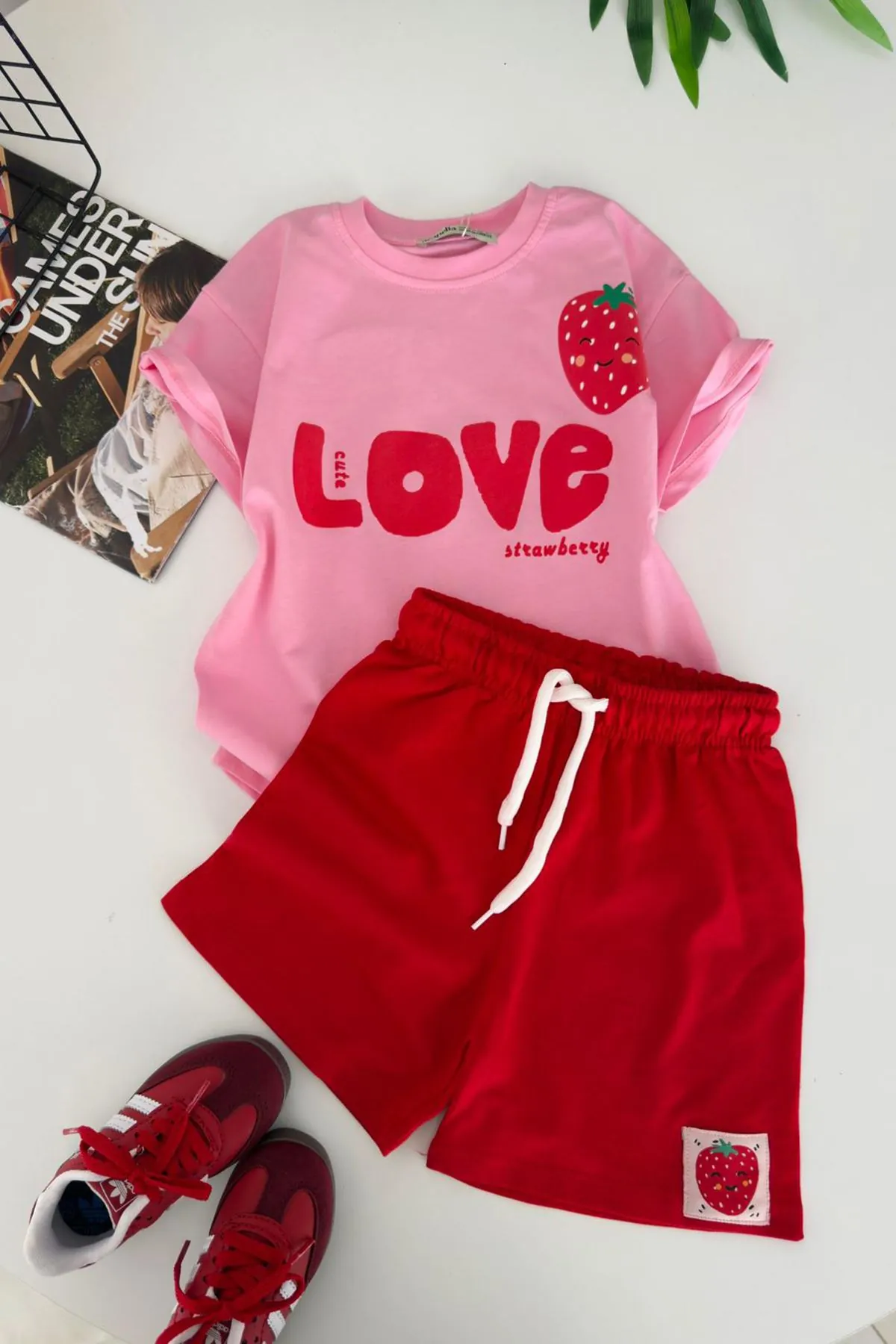 Miniğimin Cicileri Love Çilek Baskılı Kız Çocuk 2 li Takım - Pembe