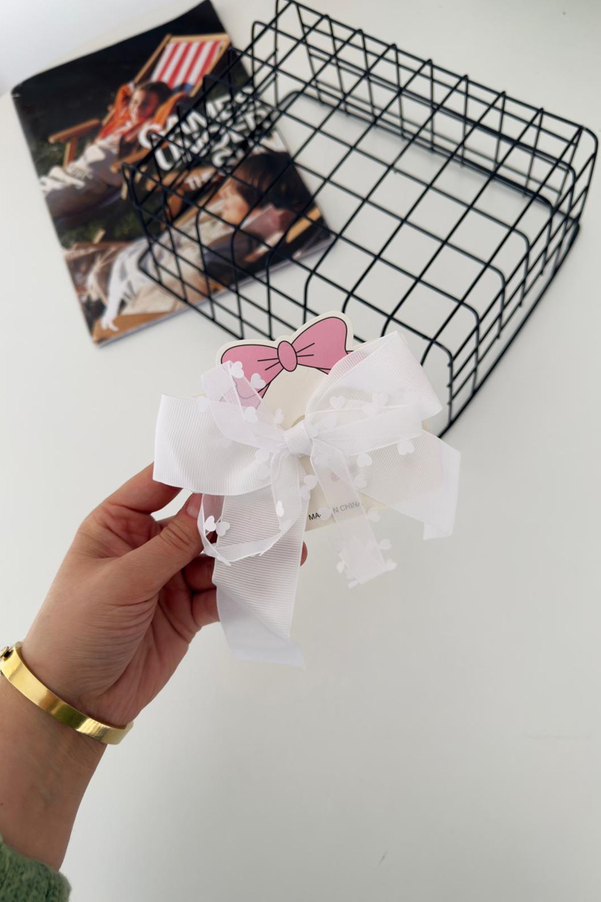 Miniğimin Cicileri Kalp Tül Detaylı Büyük Fiyonk Kız Çocuk Bağlama Toka - Beyaz