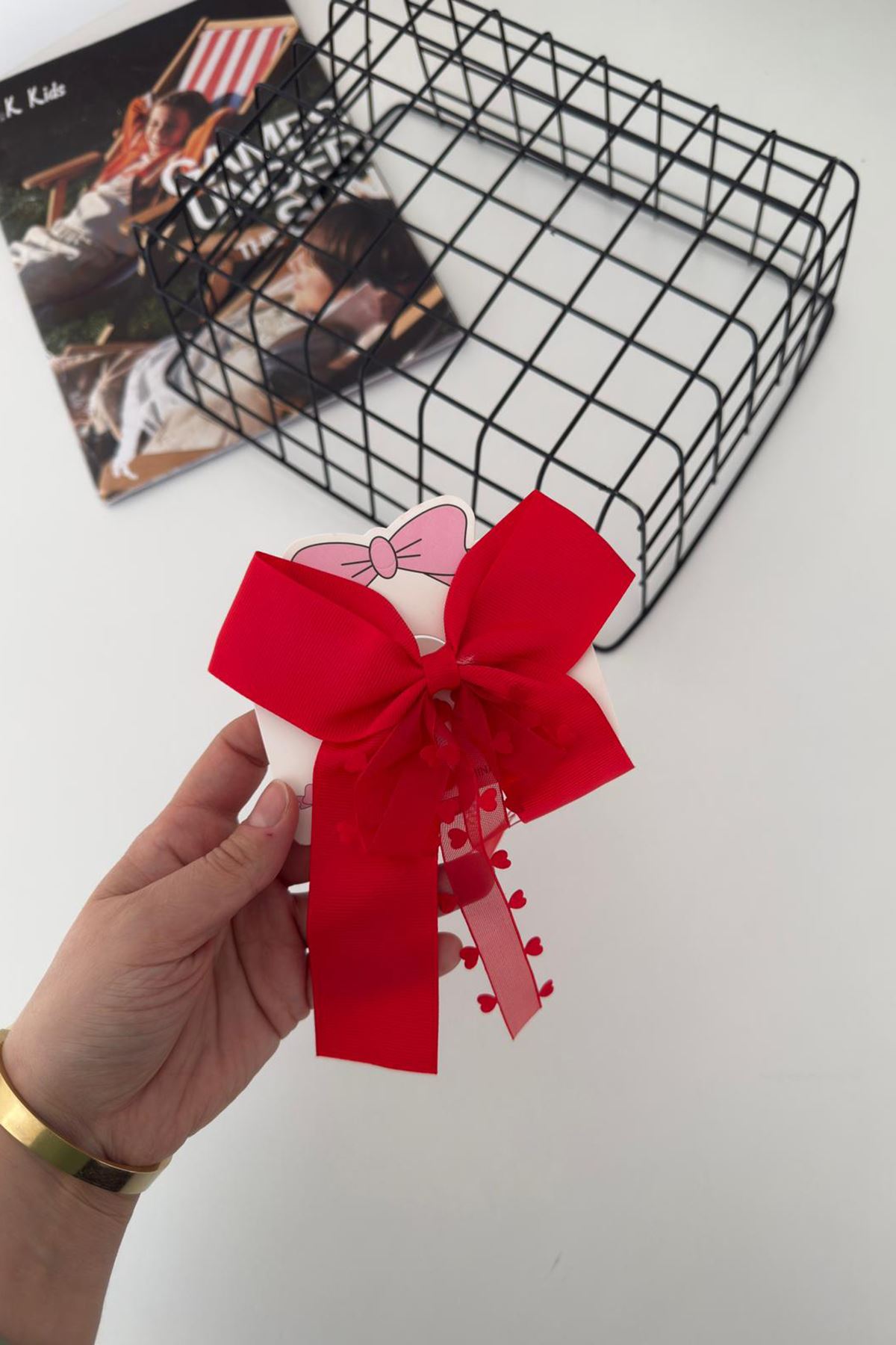 Miniğimin Cicileri Kalp Tül Detaylı Büyük Fiyonk Kız Çocuk Bağlama Toka - Kırmızı