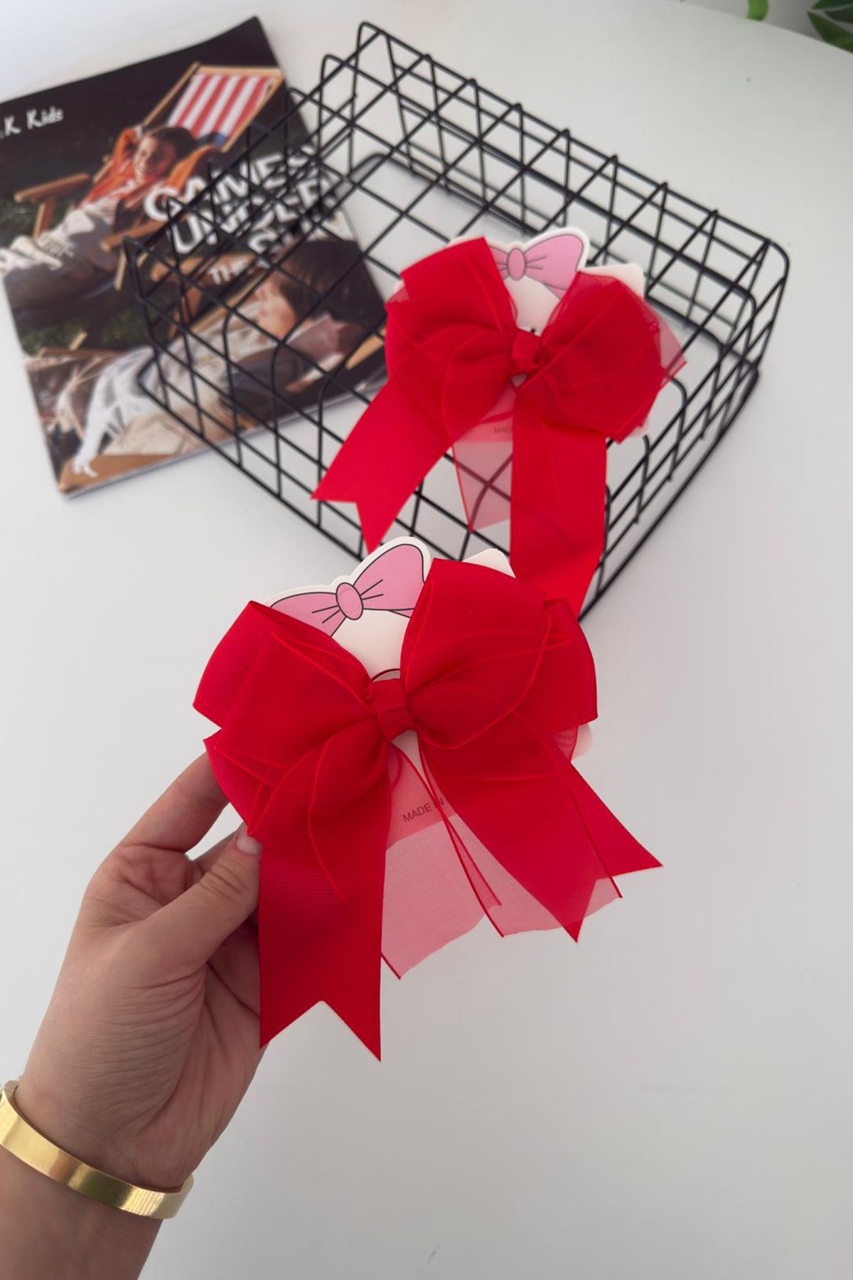 Miniğimin Cicileri Tül Fiyonk Detaylı Bağlama Kız 2 li Toka - Kırmızı