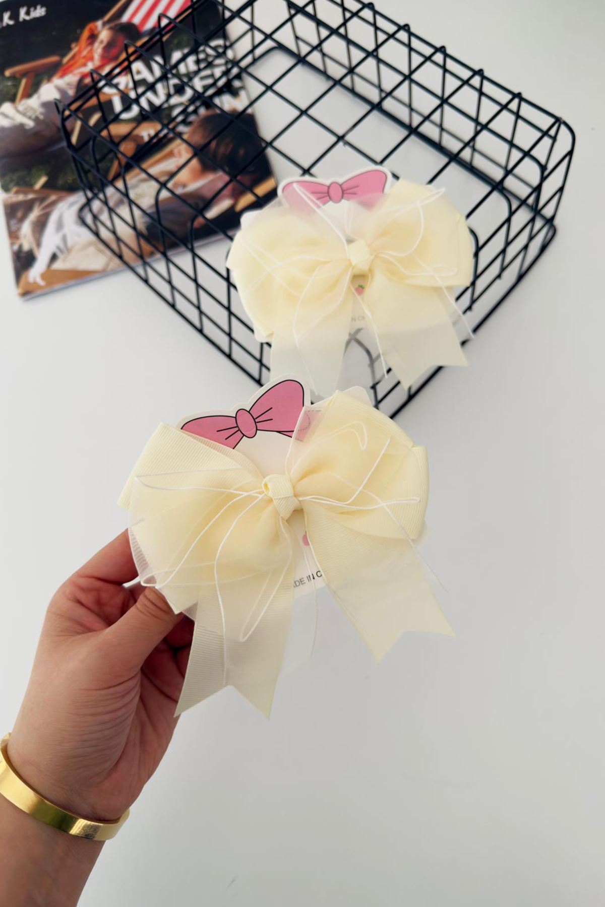 Miniğimin Cicileri Tül Fiyonk Detaylı Bağlama Kız 2 li Toka - Krem