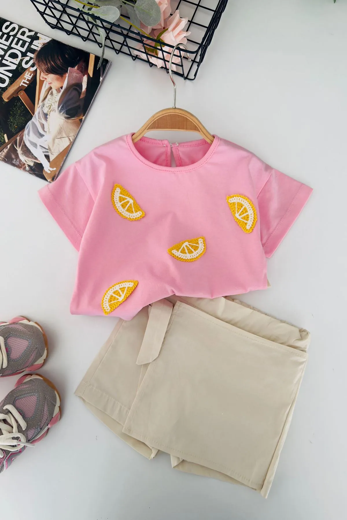 Miniğimin Cicileri Limon İşlemeli Kız Bebek 2 li Takım - Pembe