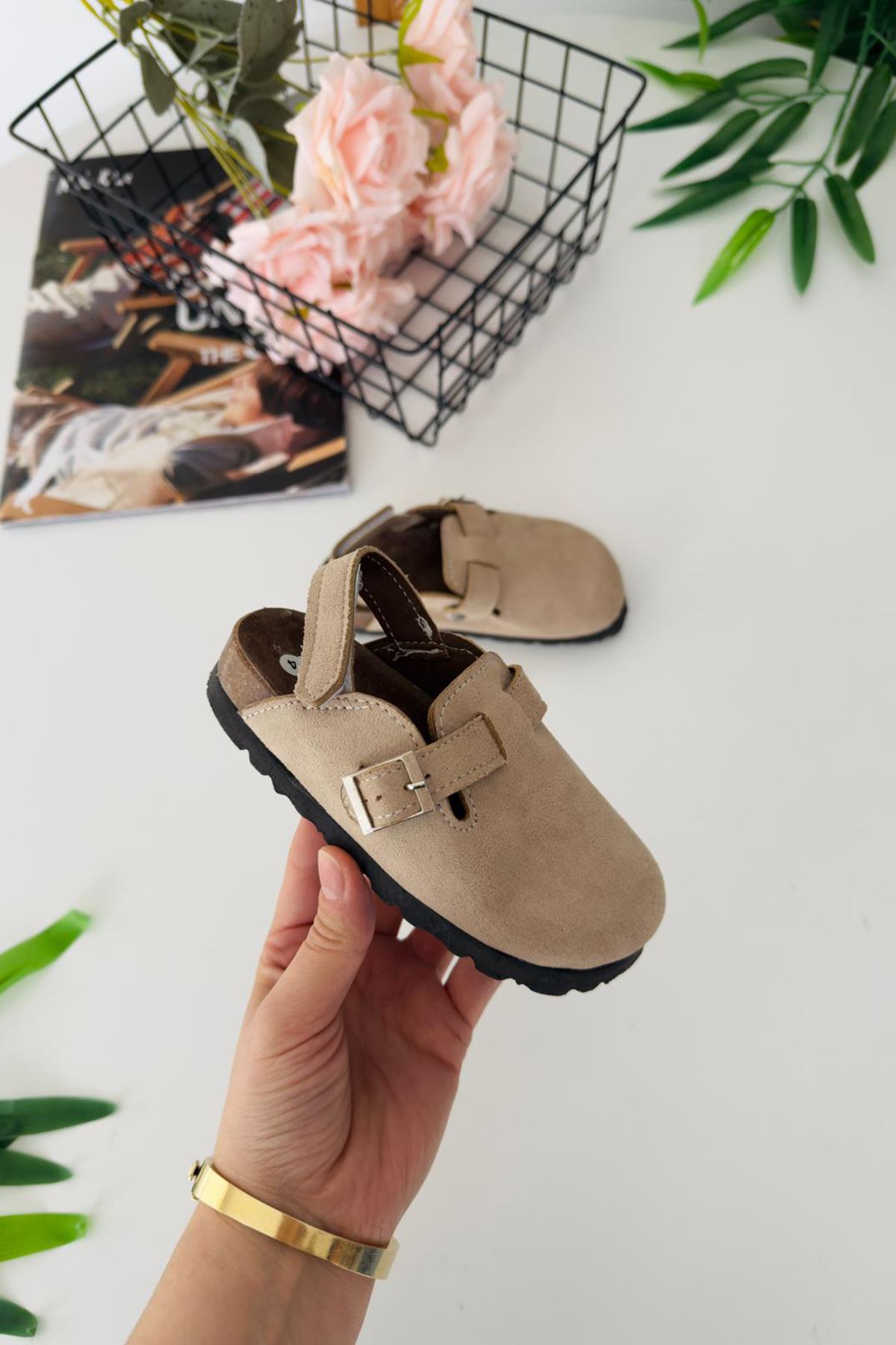 Miniğimin Cicileri Süet Unisex Çocuk Sabo Terlik - Bej