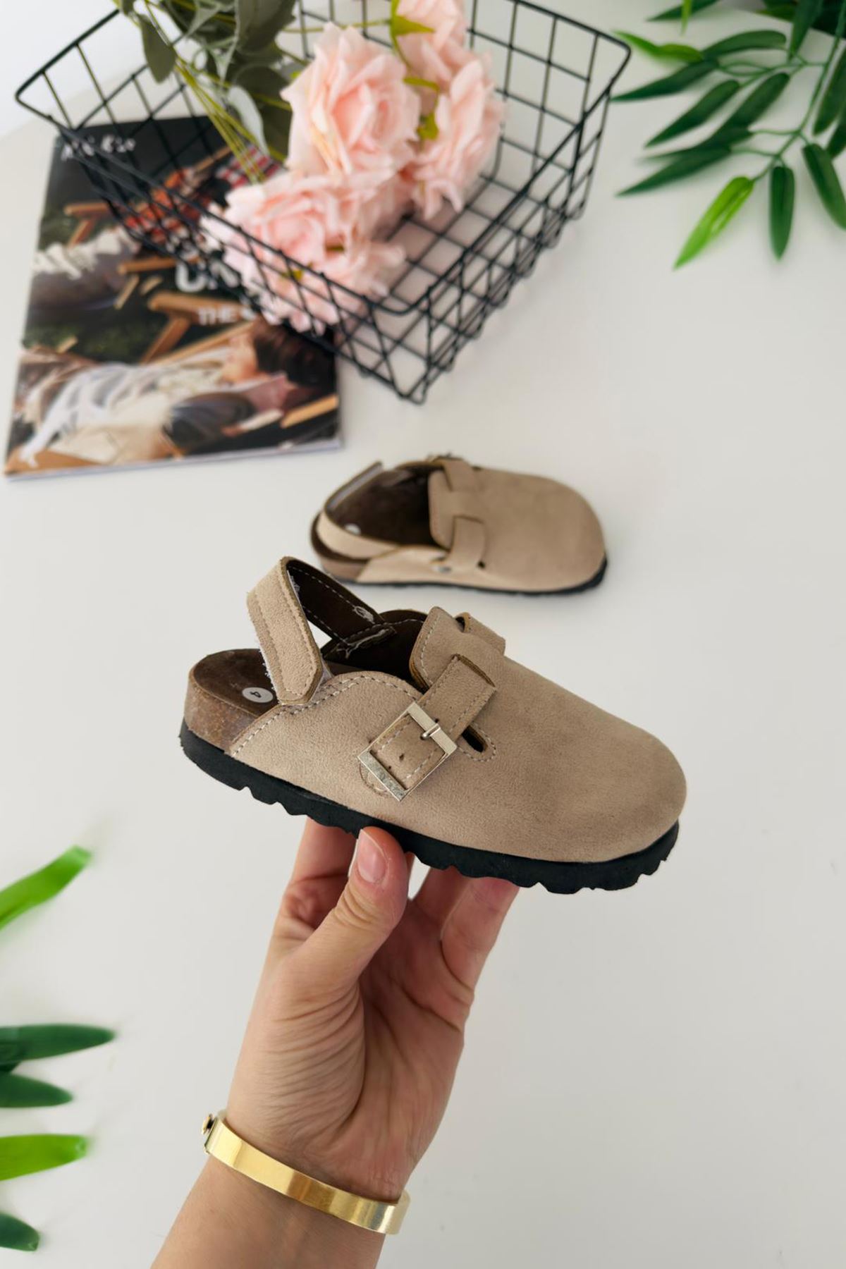 Miniğimin Cicileri Süet Unisex Çocuk Sabo Terlik - Bej