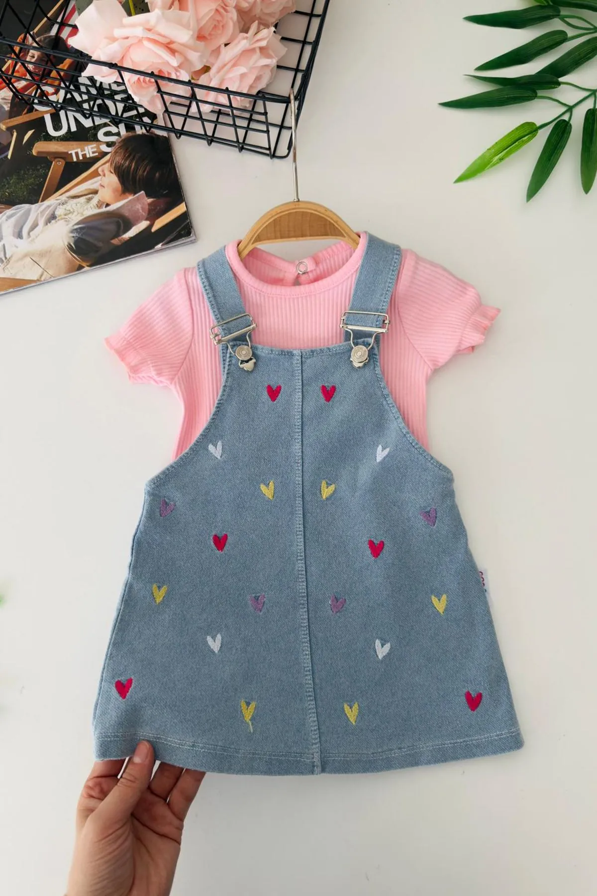 Miniğimin Cicileri Renkli Kalp İşleme Detaylı Kız Bebek Jile Takım - Pembe