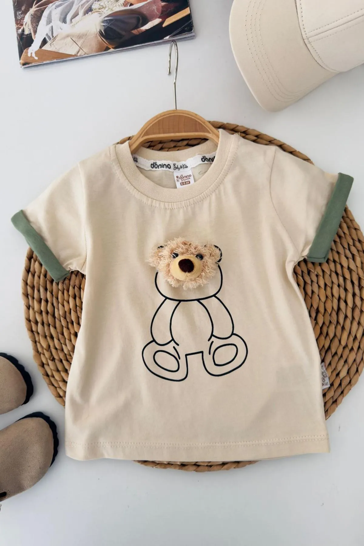 Miniğimin Cicileri Işıklı Ayıcık Detaylı Erkek Bebek 2 li Penye Takım - Kahverengi