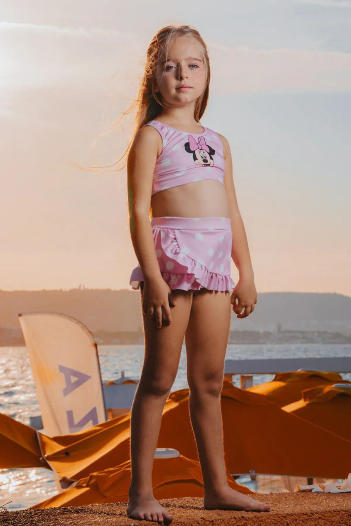 Miniğimin Cicileri Mnn Baskılı Puantiyeli Fırfırlı Kız Çocuk Bikini Takımı - Pembe
