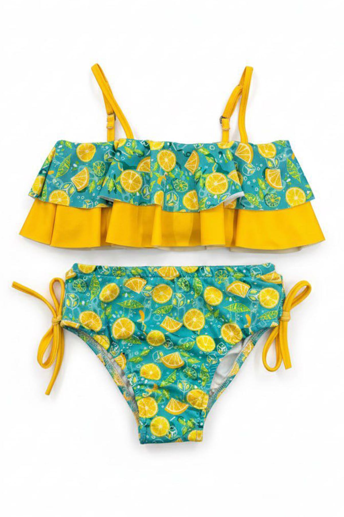 Miniğimin Cicileri Limon Desenli Fırfırlı Kız Çocuk Bikini Takımı - Sarı