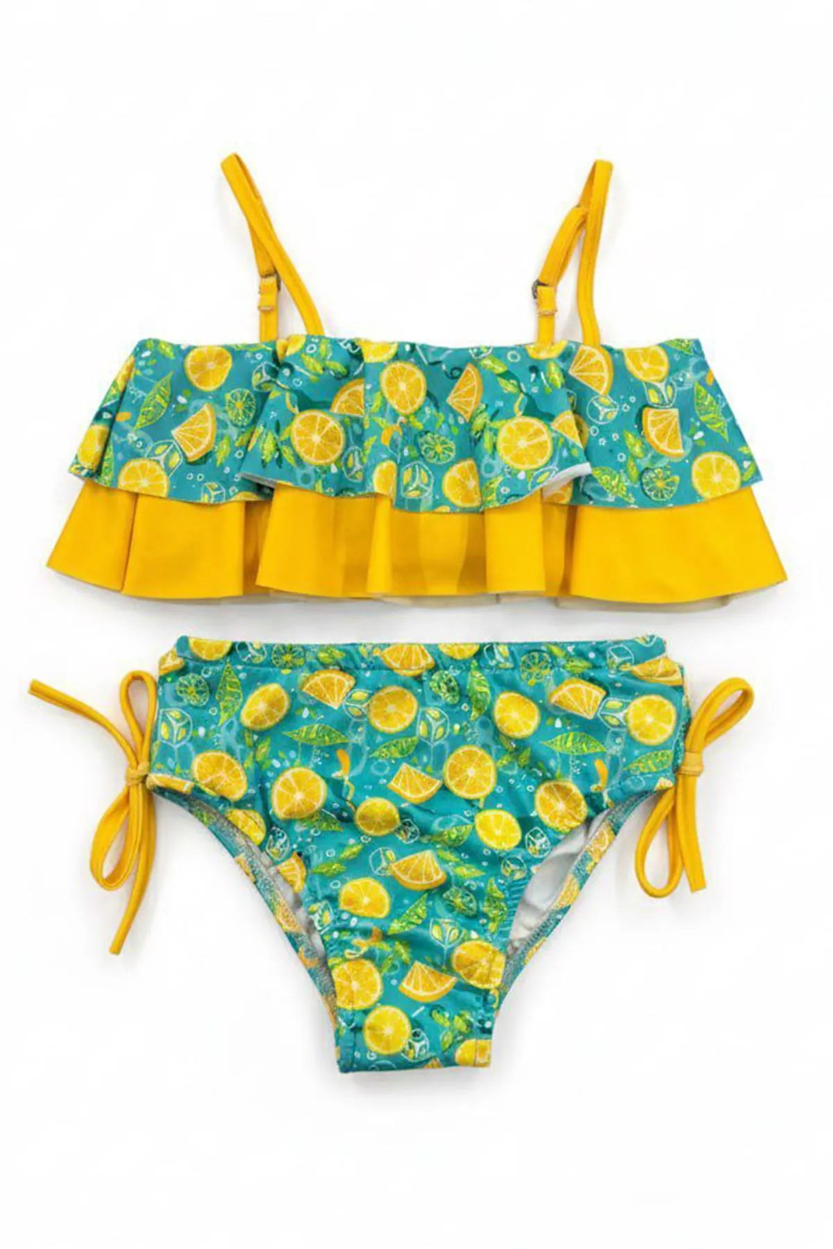 Miniğimin Cicileri Limon Desenli Fırfırlı Kız Çocuk Bikini Takımı - Sarı