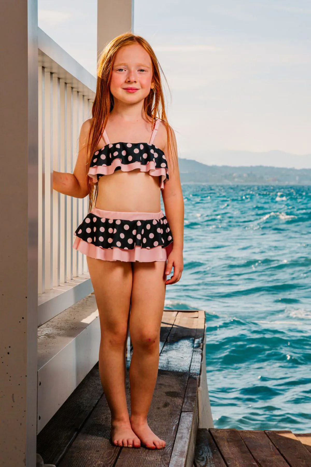 Miniğimin Cicileri Puantiyeli Fırfırlı Kız Çocuk Bikini Takımı - Pudra