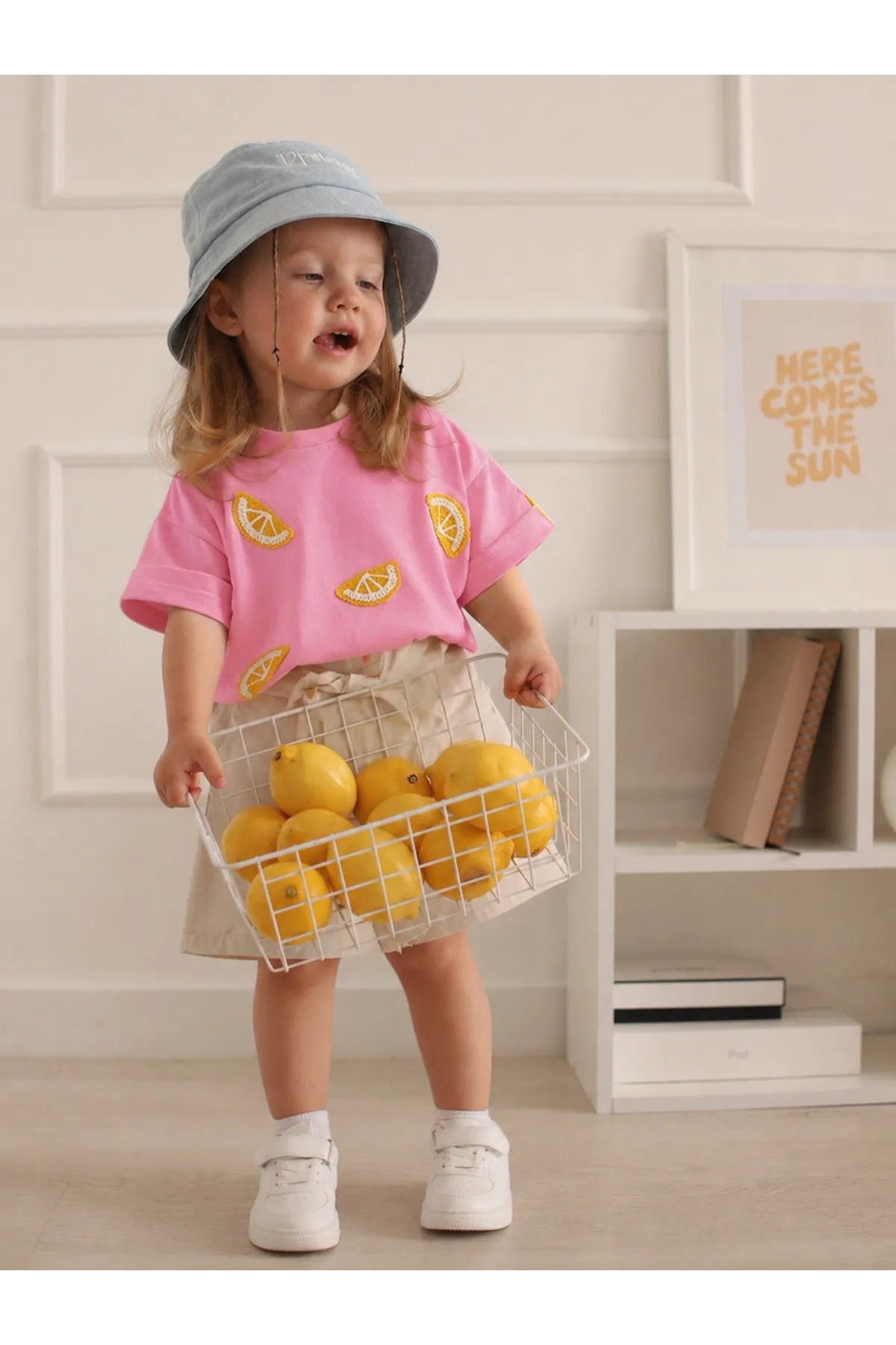 Miniğimin Cicileri Limon İşlemeli Kız Bebek 2 li Takım - Pembe