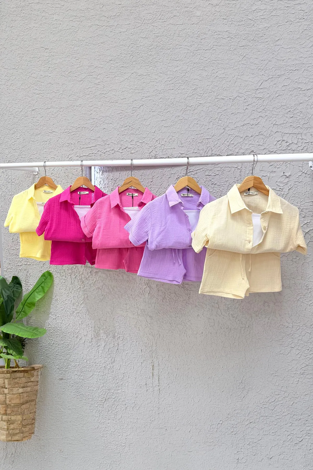Miniğimin Cicileri Müslin Gömlek Şortlu Atletli Kız Çocuk Takım - Pembe