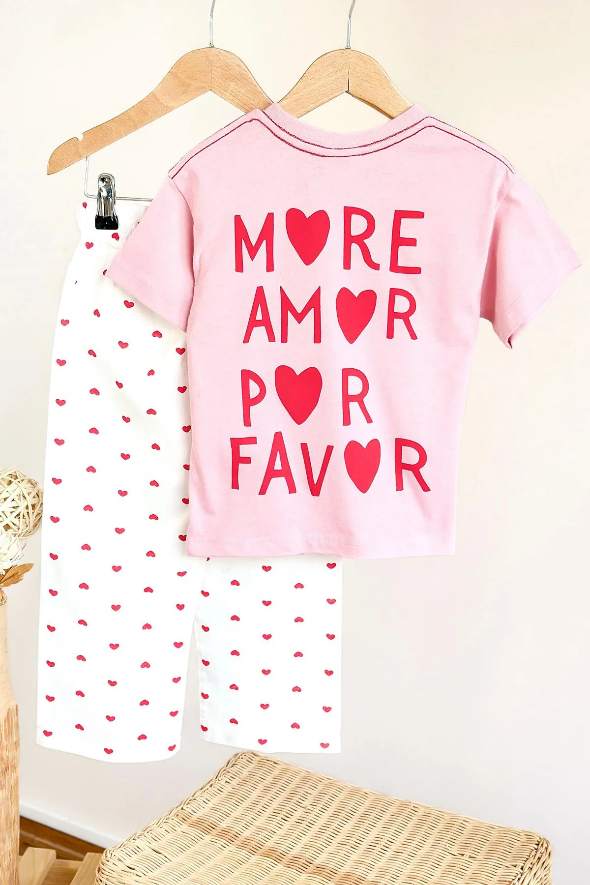 Miniğimin Cicileri More Love Baskılı Kalp Desenli Pantolonlu Kız Çocuk Takım - Pembe